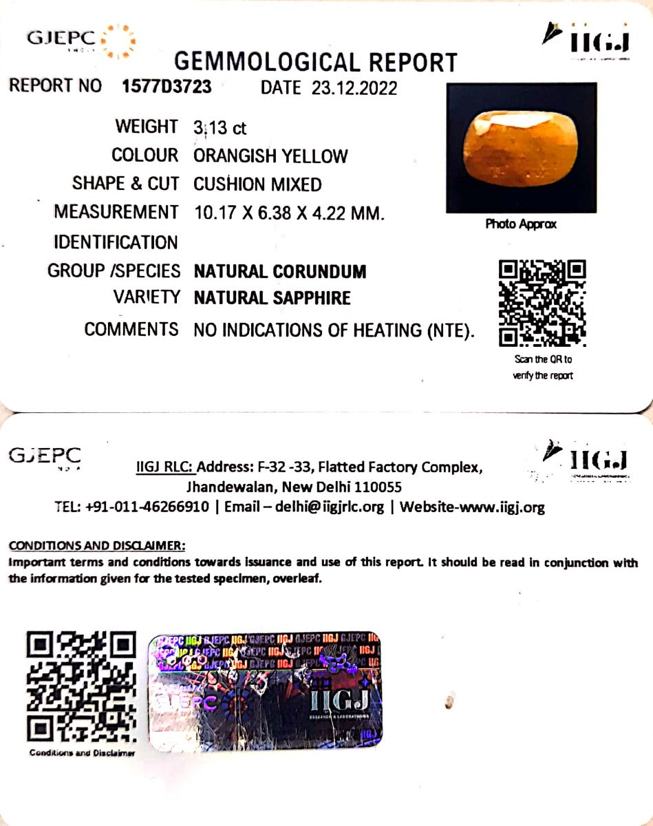 3.13/CT Natural Ceylonese Pukhraj with Govt Lab Certificate-4551