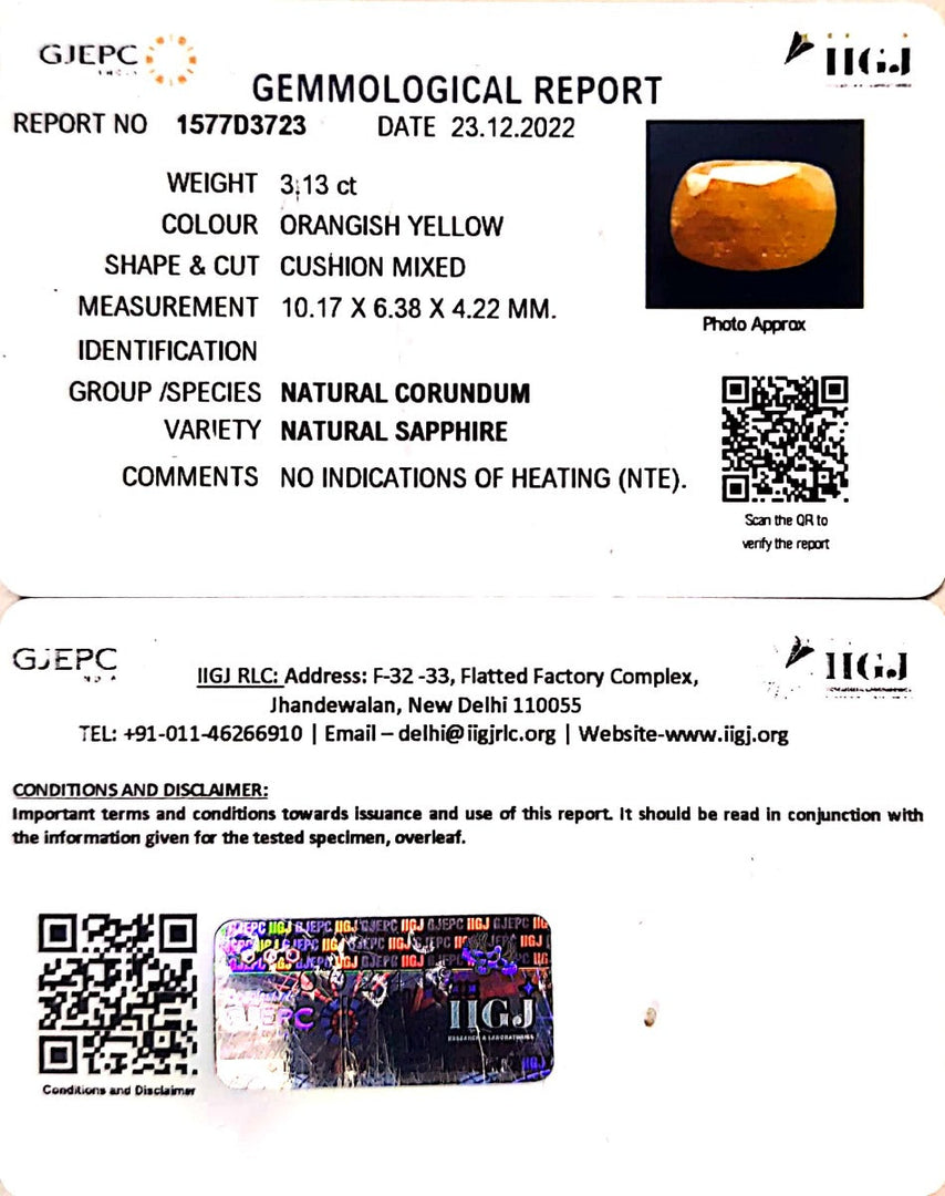 3.13/CT Natural Ceylonese Pukhraj with Govt Lab Certificate-4551