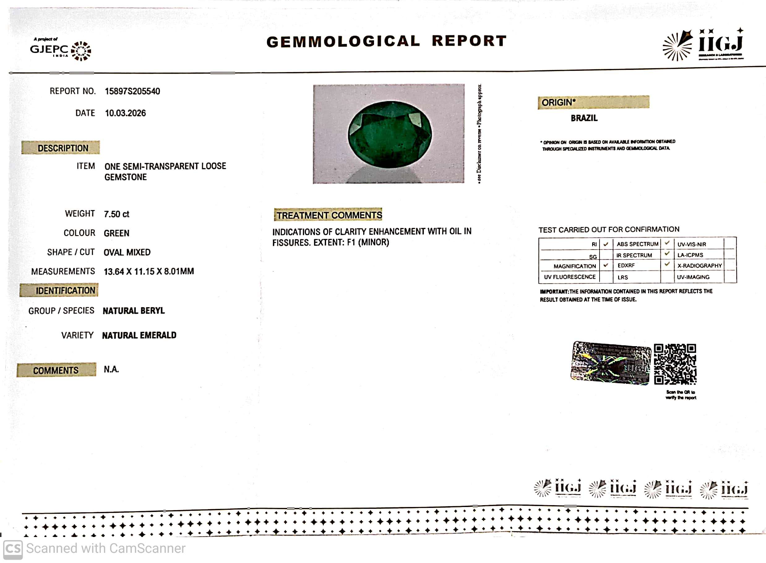 7.5/CT Natural Panna Stone with Govt. Lab Certificate-15897S205540