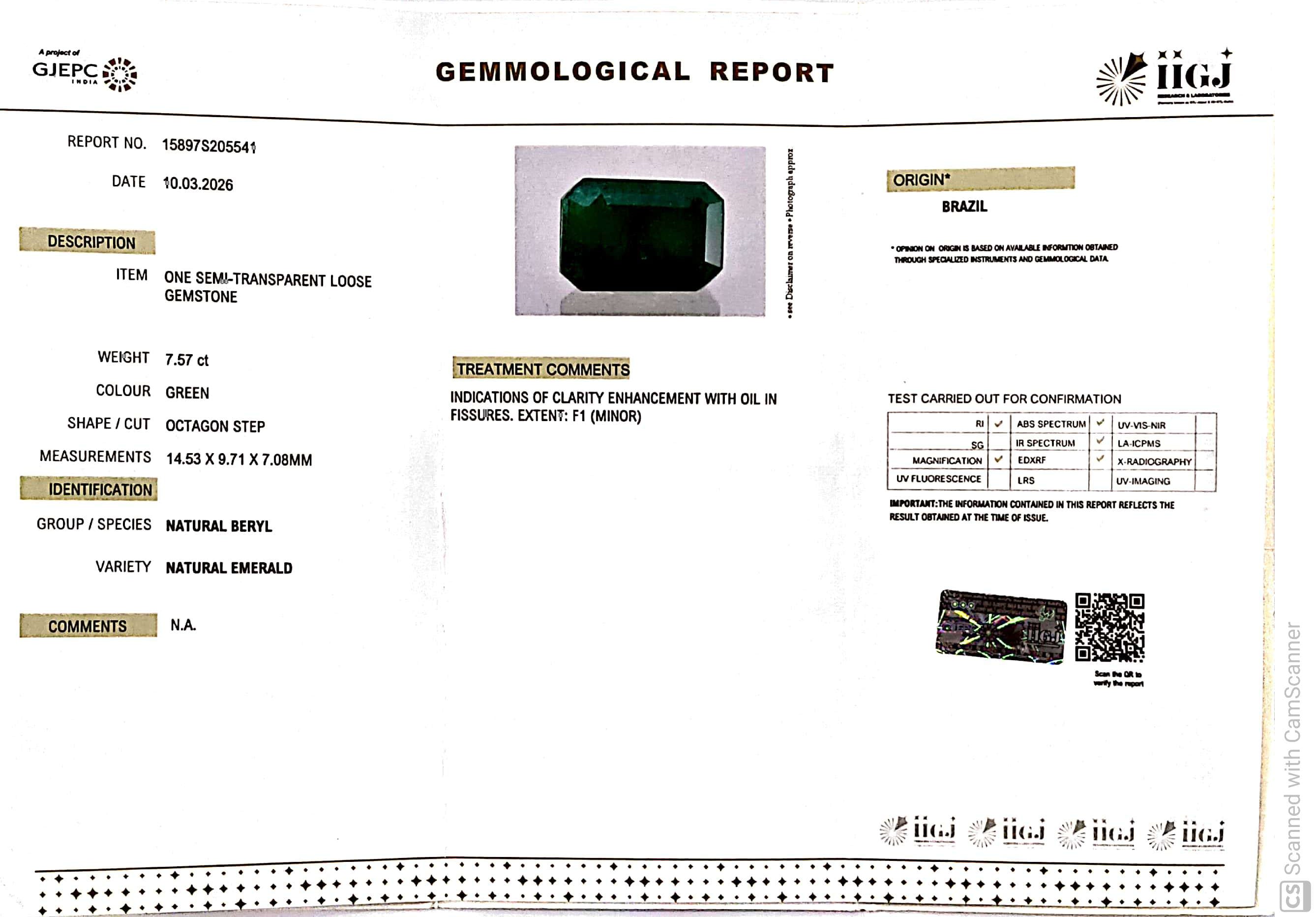 7.57/CT Natural Panna Stone with Govt. Lab Certificate-15897S205541