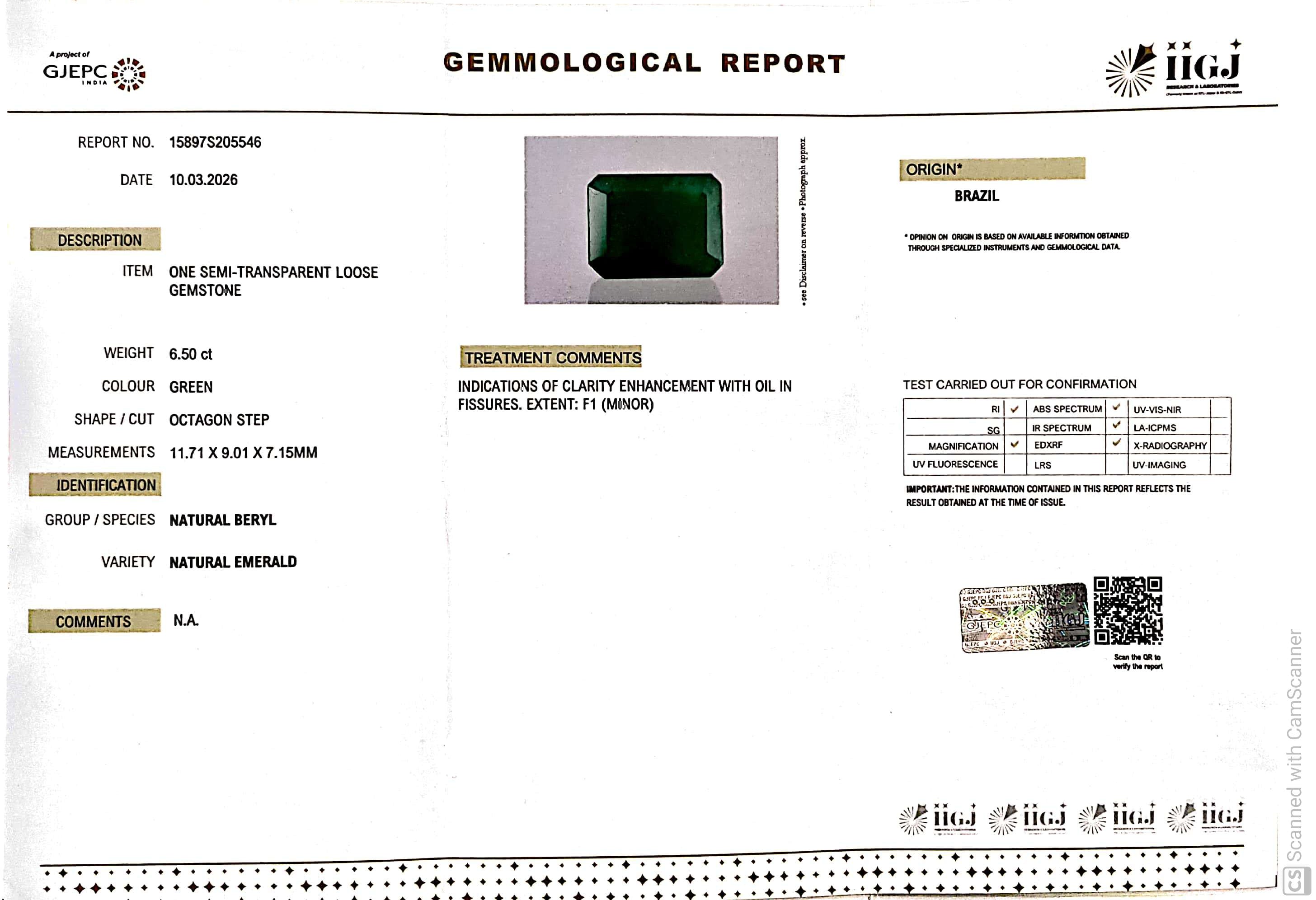 6.5/CT Natural Panna Stone with Govt. Lab Certificate-15897S205546