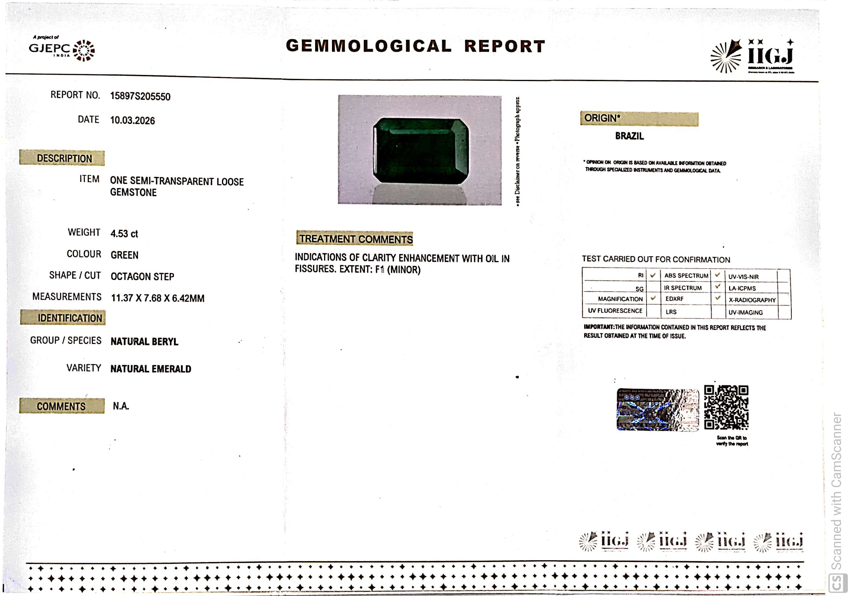 4.53/CT Natural Panna Stone with Govt. Lab Certificate-15897S205550