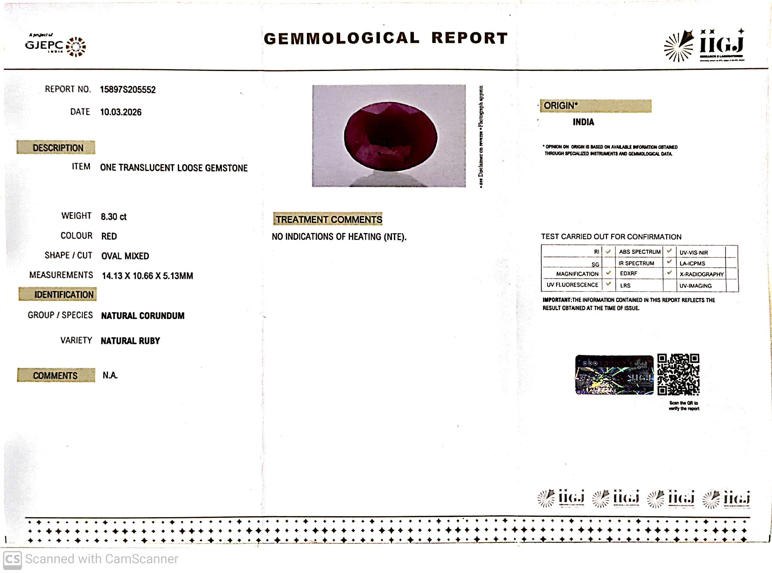 8.30/CT Natural Ruby Stone with Govt. Lab Certificate-15897S205552
