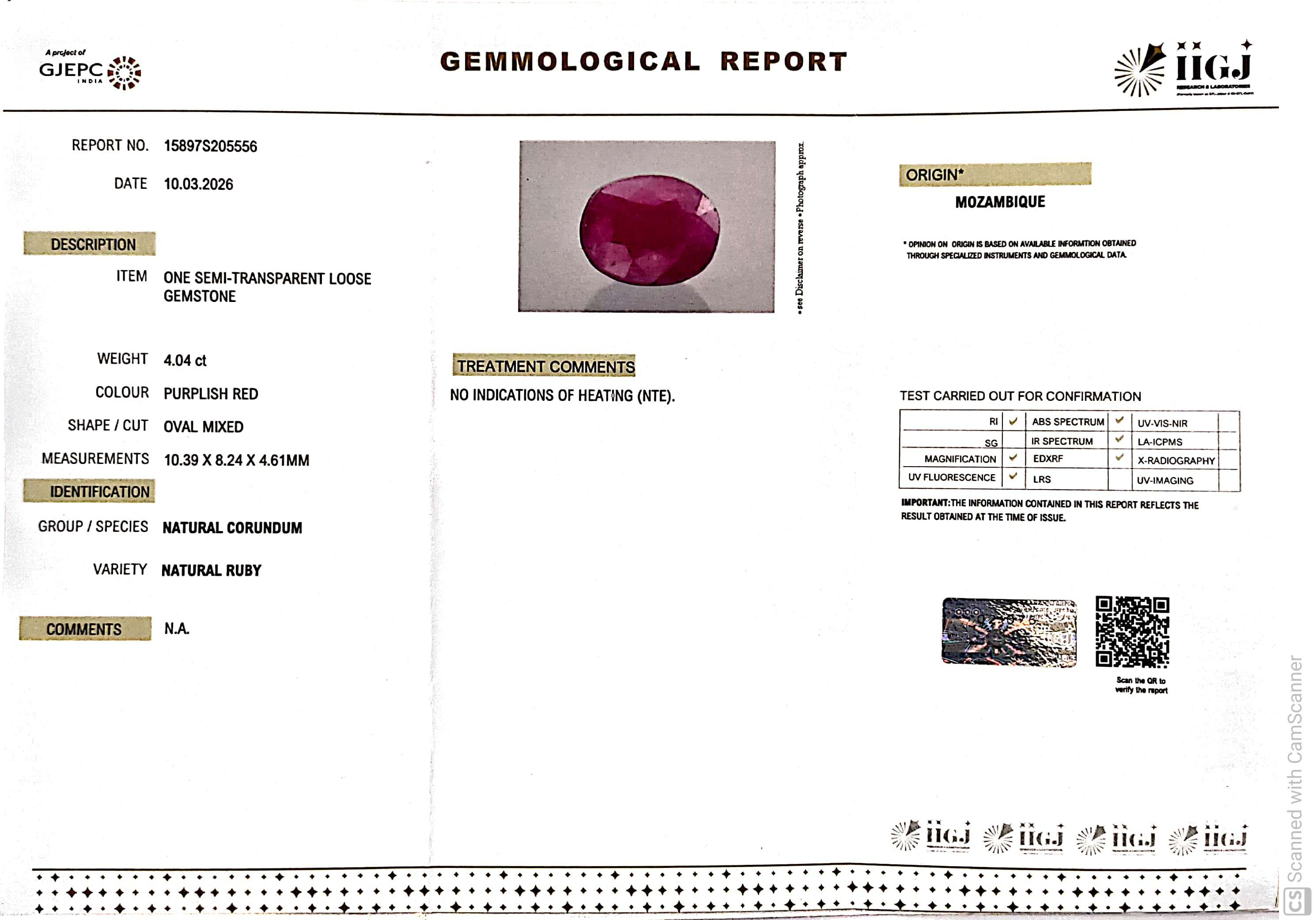 4.04/CT Natural Ruby Stone with Govt. Lab Certificate-15897S205556