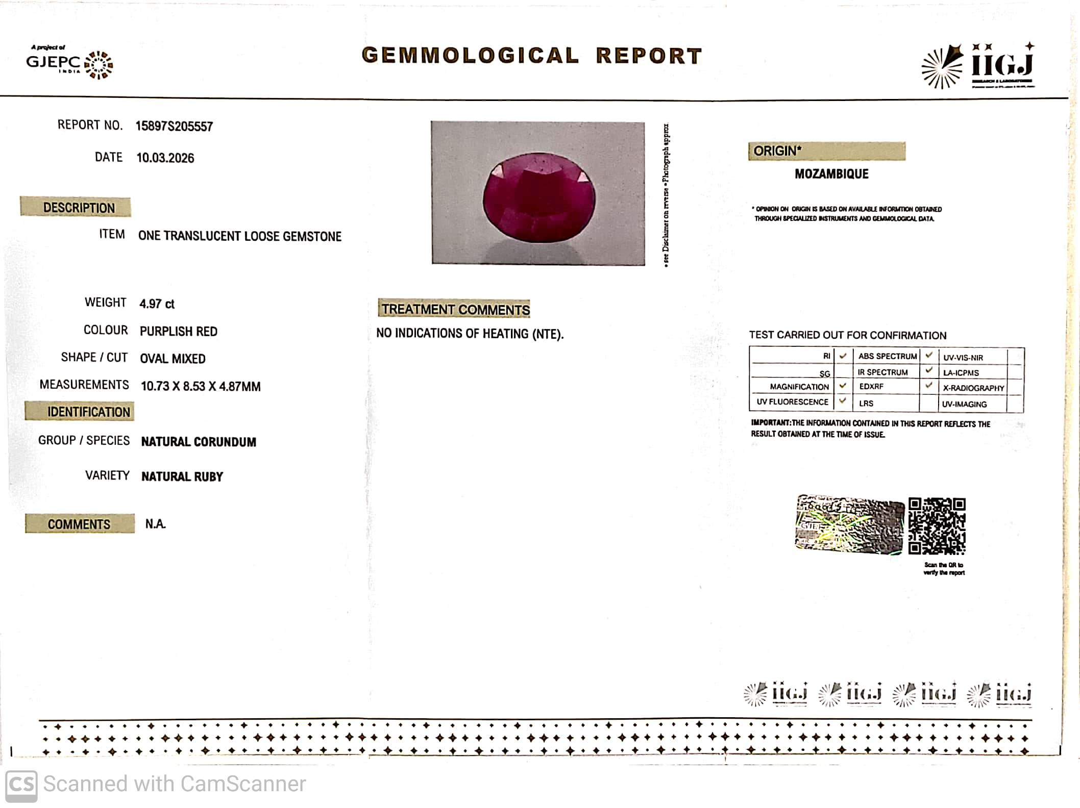 4.97/CT Natural Ruby Stone with Govt. Lab Certificate-15897S205557