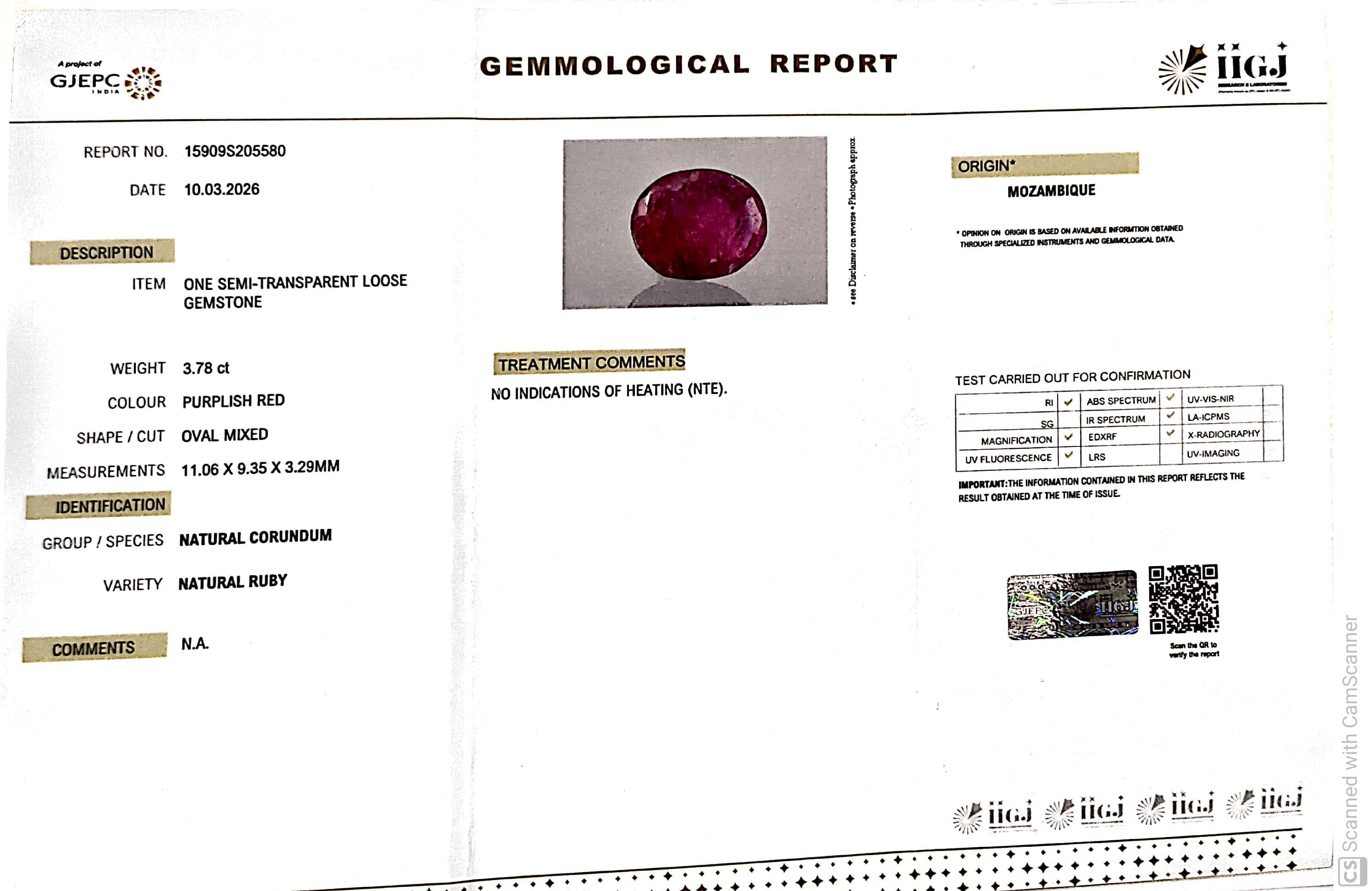 3.78/CT Natural Ruby Stone with Govt. Lab Certificate-15909S205580
