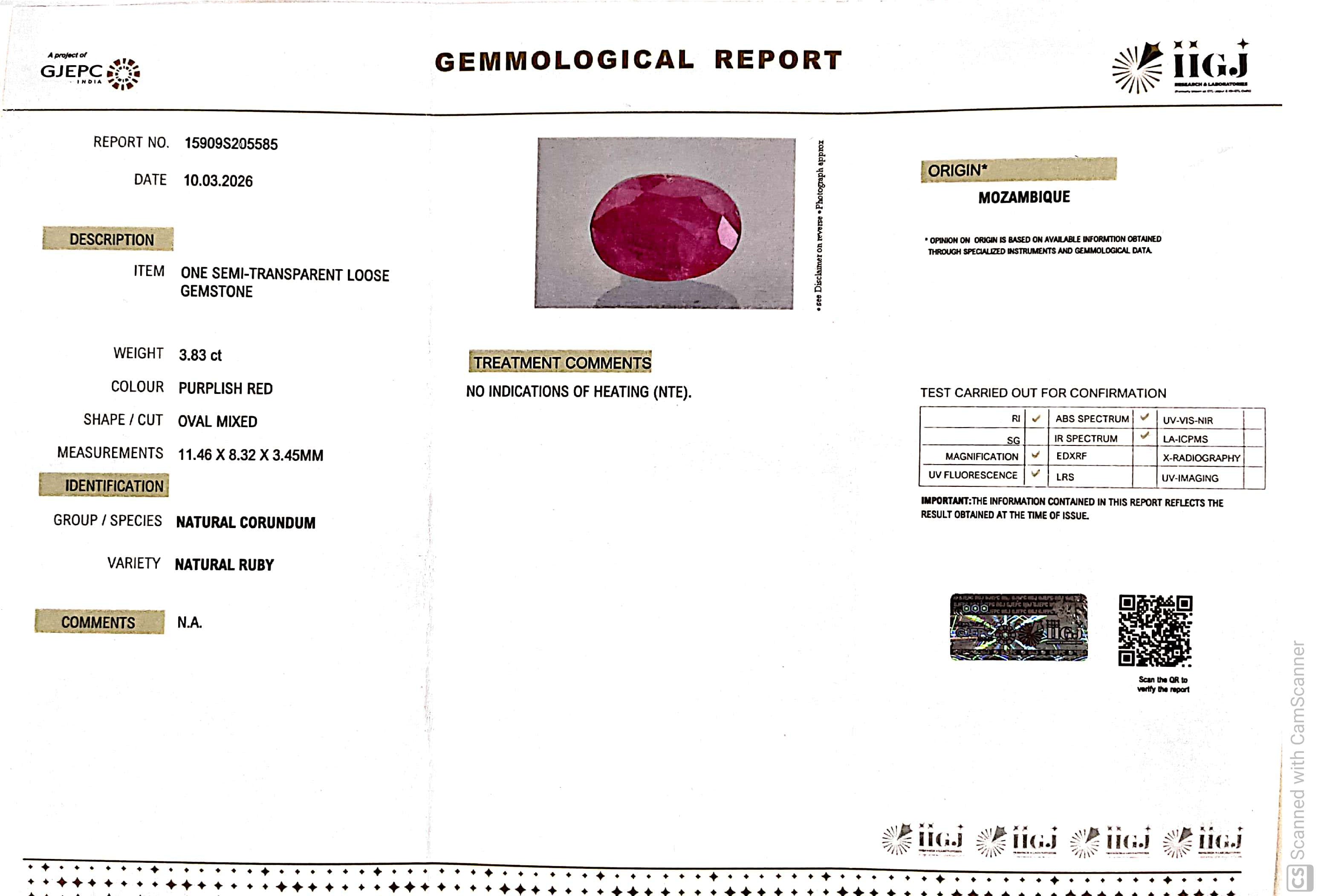 3.83/CT Natural Ruby Stone with Govt. Lab Certificate-15909S205585