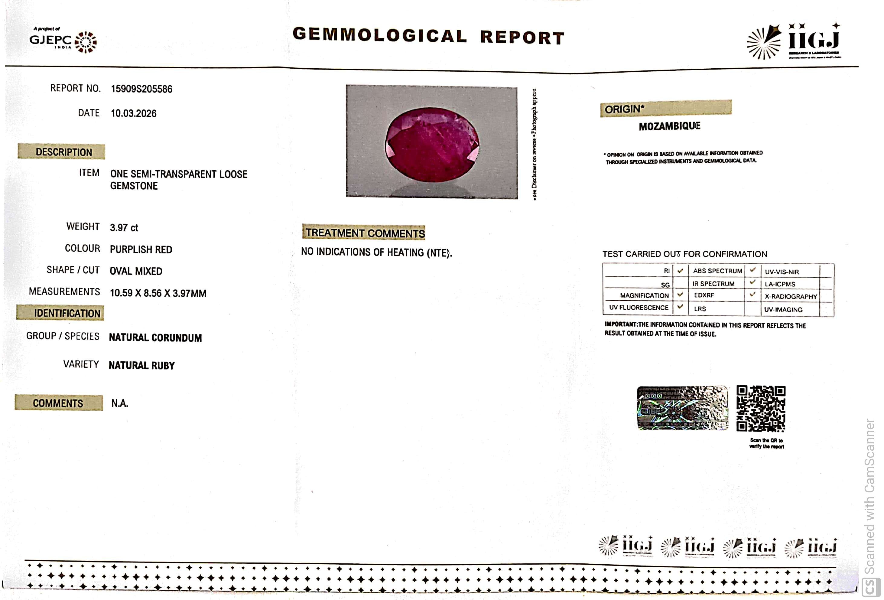 3.97/CT Natural Ruby Stone with Govt. Lab Certificate-15909S205586