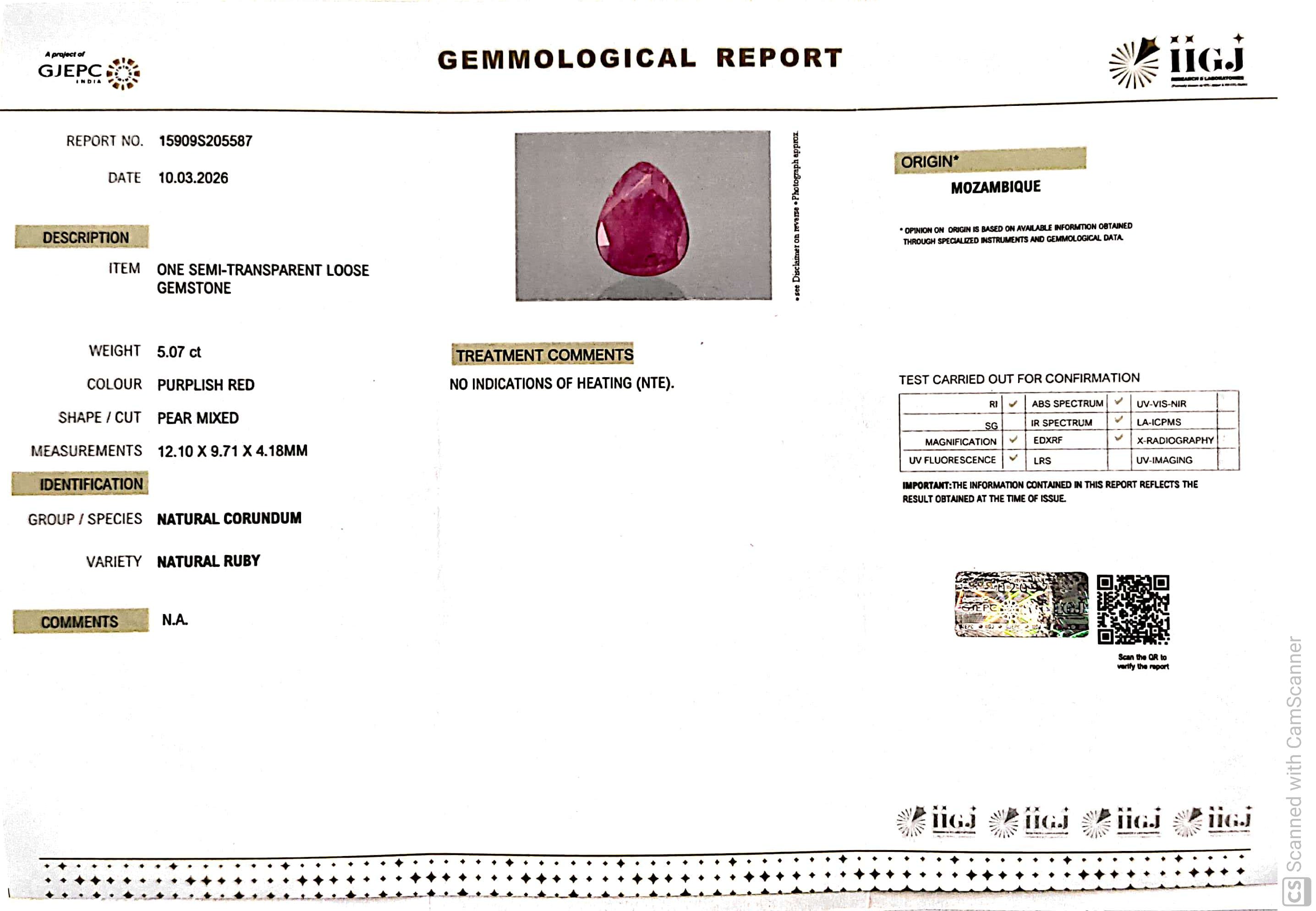 5.07/CT Natural Ruby Stone with Govt. Lab Certificate-15909S205587