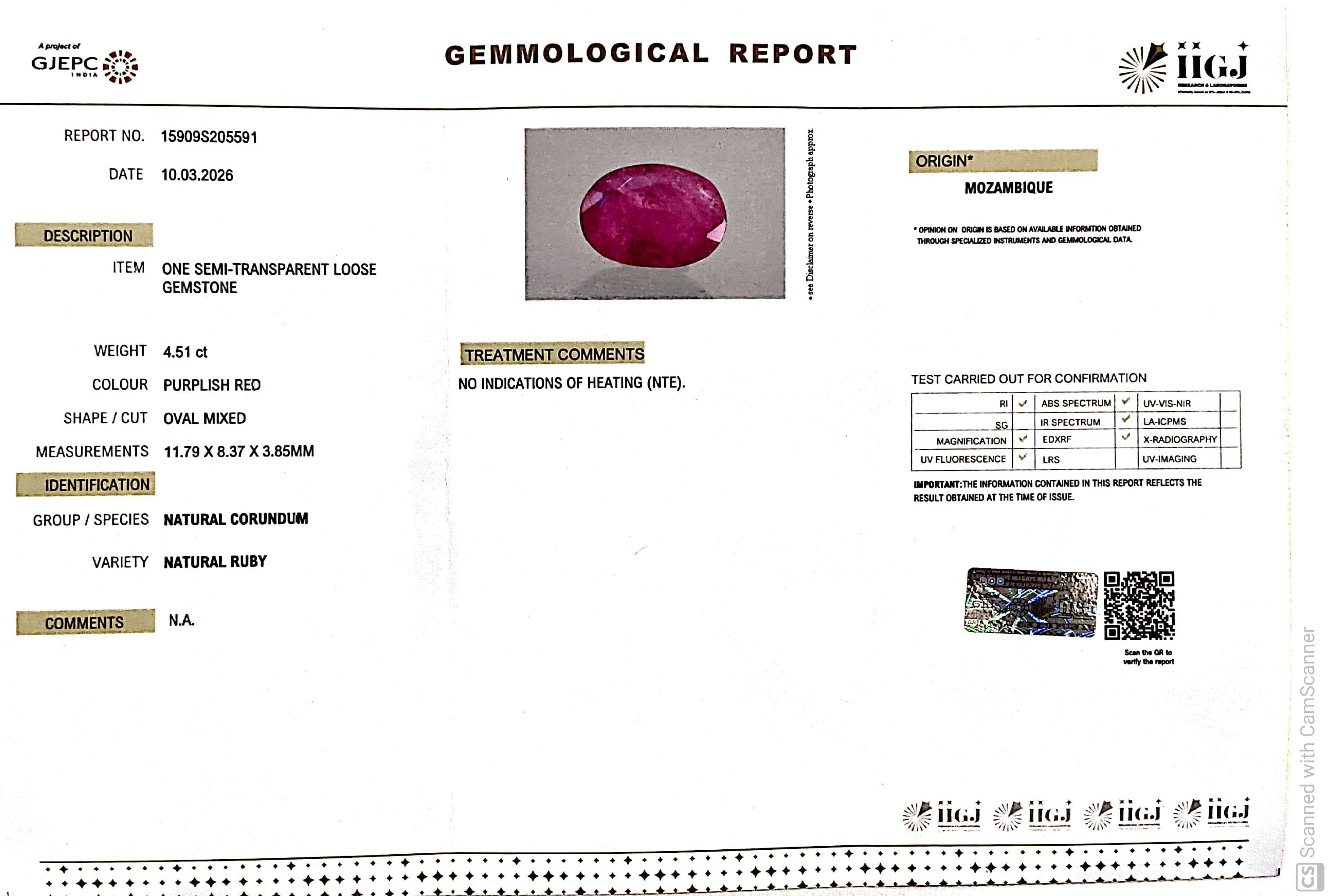 4.51/CT Natural Ruby Stone with Govt. Lab Certificate-15909S205591