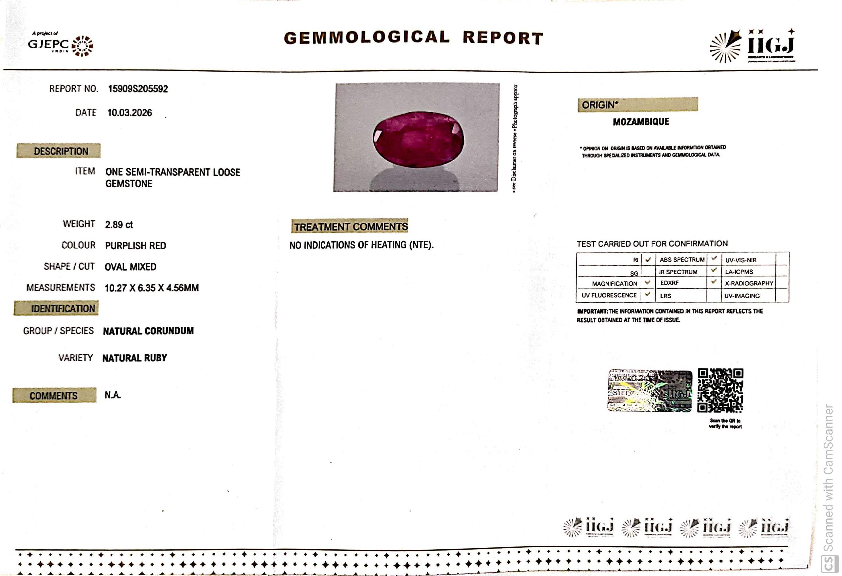 2.89/CT Natural Ruby Stone with Govt. Lab Certificate-15909S205592