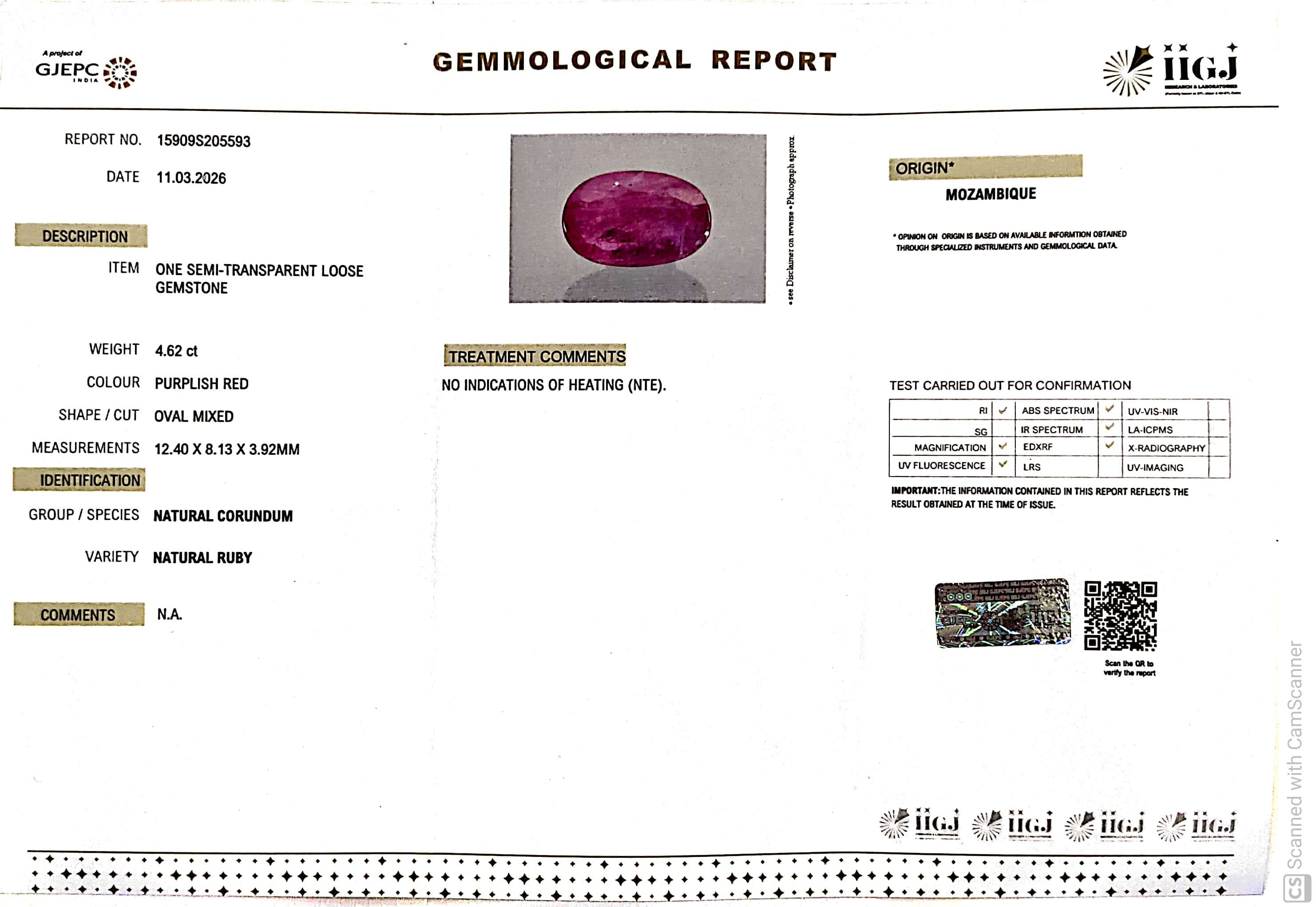 4.62/CT Natural Ruby Stone with Govt. Lab Certificate-15909S205593