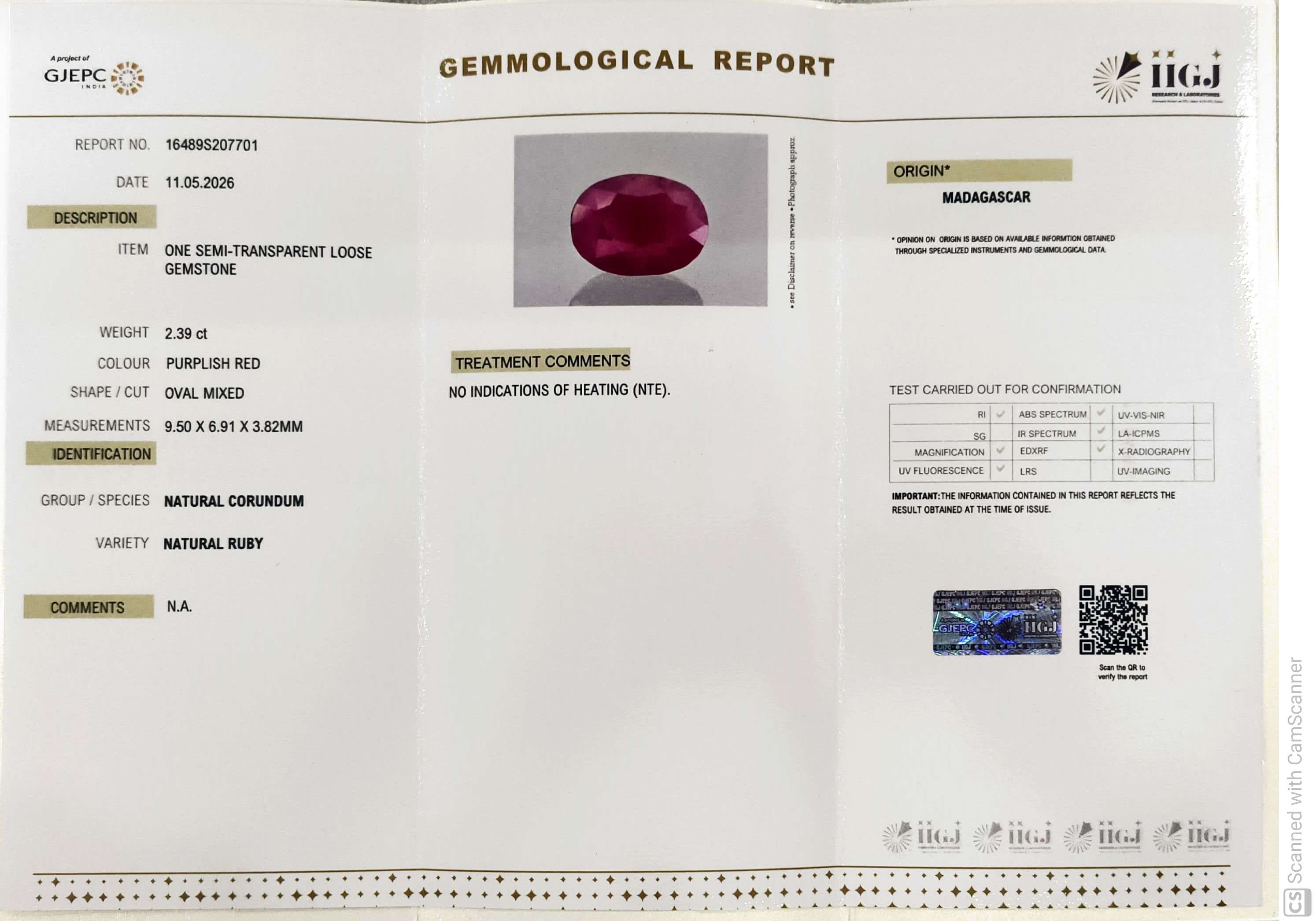 2.39/CT Natural Ruby Stone with Govt. Lab Certificate-16489S207701