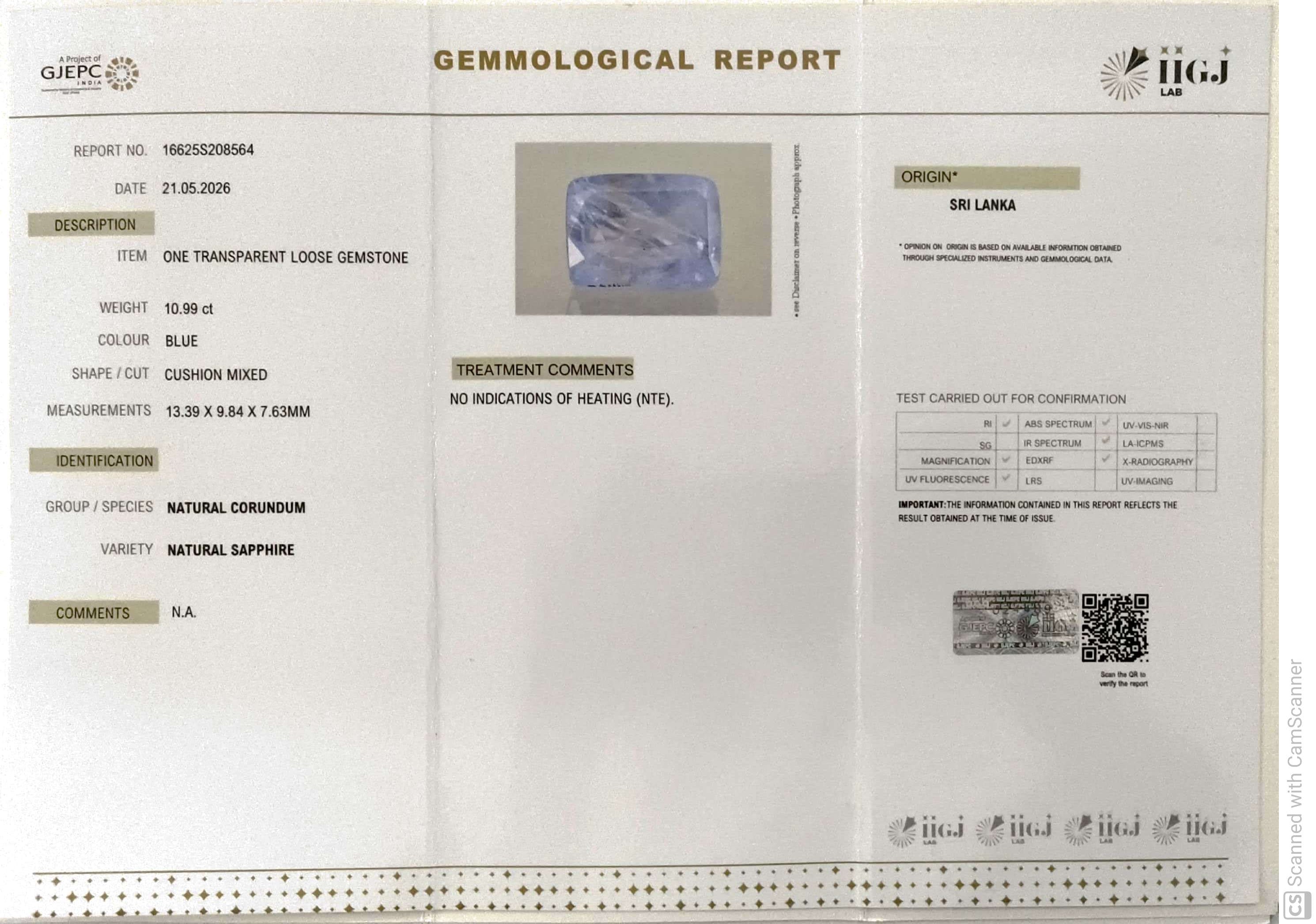 10.99/CT Natural Blue Sapphire with Govt Lab Certificate-16625S208564