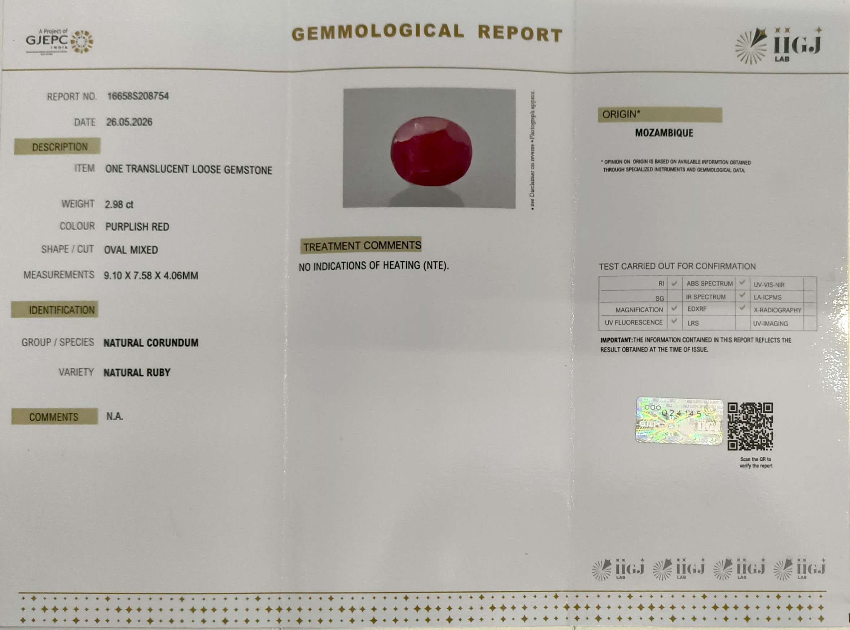 2.98/CT Natural Ruby Stone with Govt. Lab Certificate-16658S208754