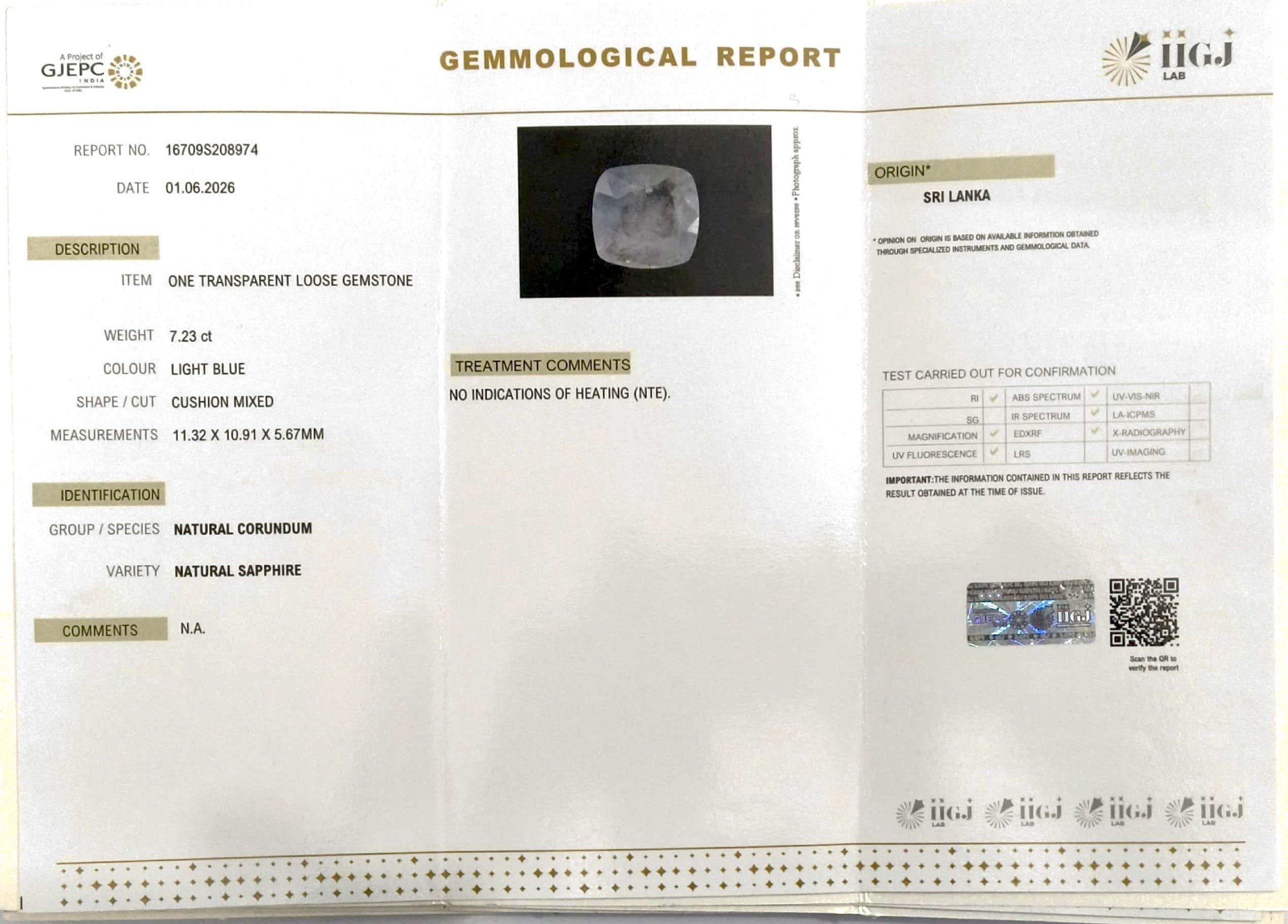 7.23/CT Natural Blue Sapphire with Govt Lab Certificate-16709S208974