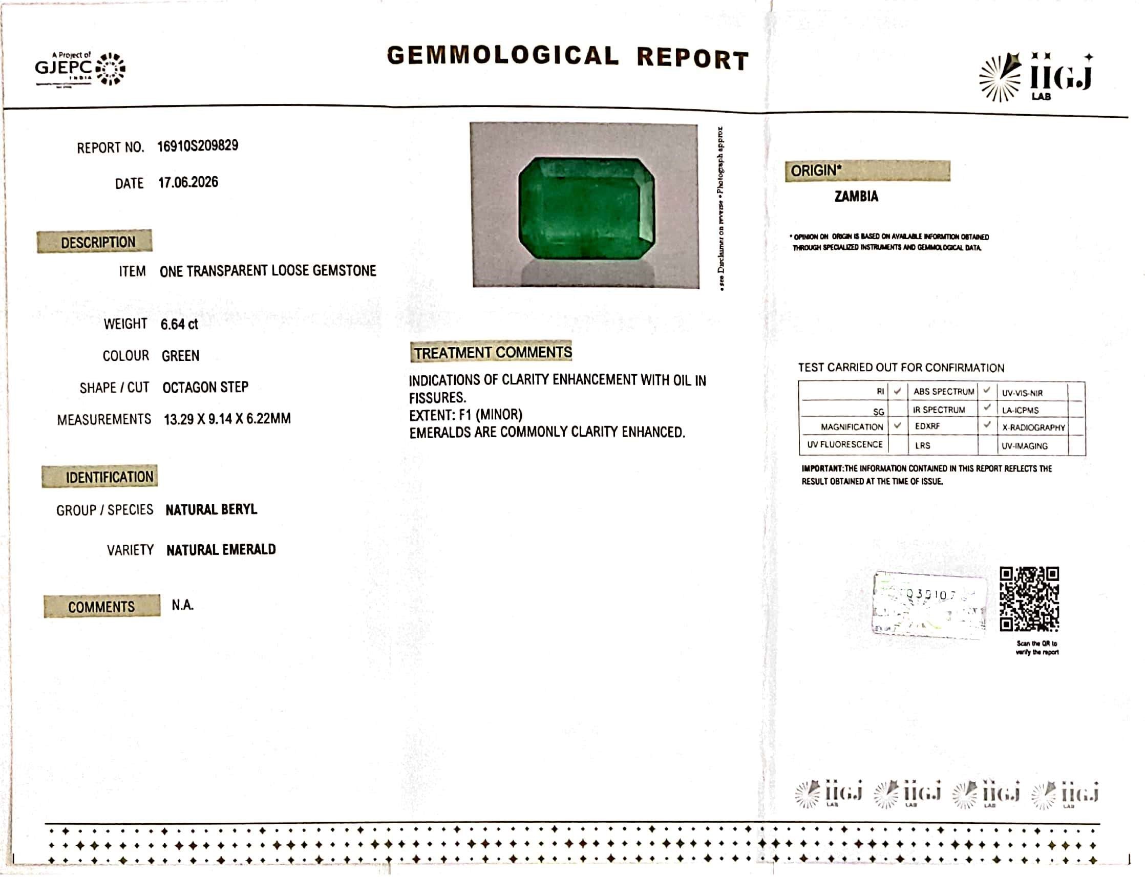 6.64/CT Natural Panna Stone with Govt. Lab Certificate-16910S209829