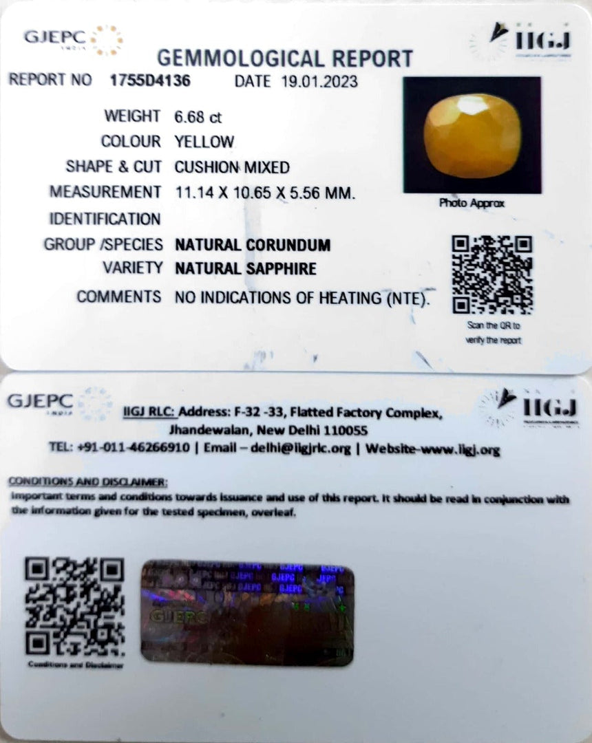 6.68/CT Natural Ceylonese Pukhraj with Govt Lab Certificate-(4551)