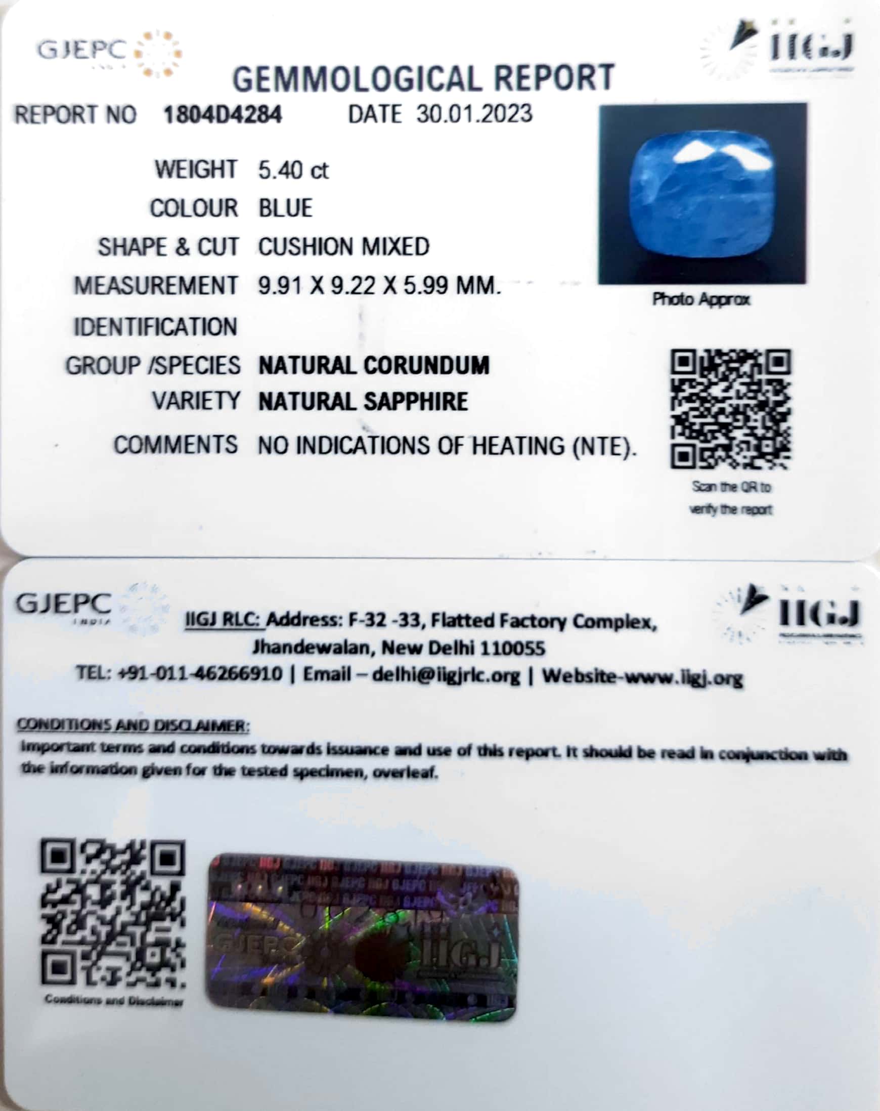 5.40/CT Natural Blue Sapphire with Govt Lab Certificate (6771)