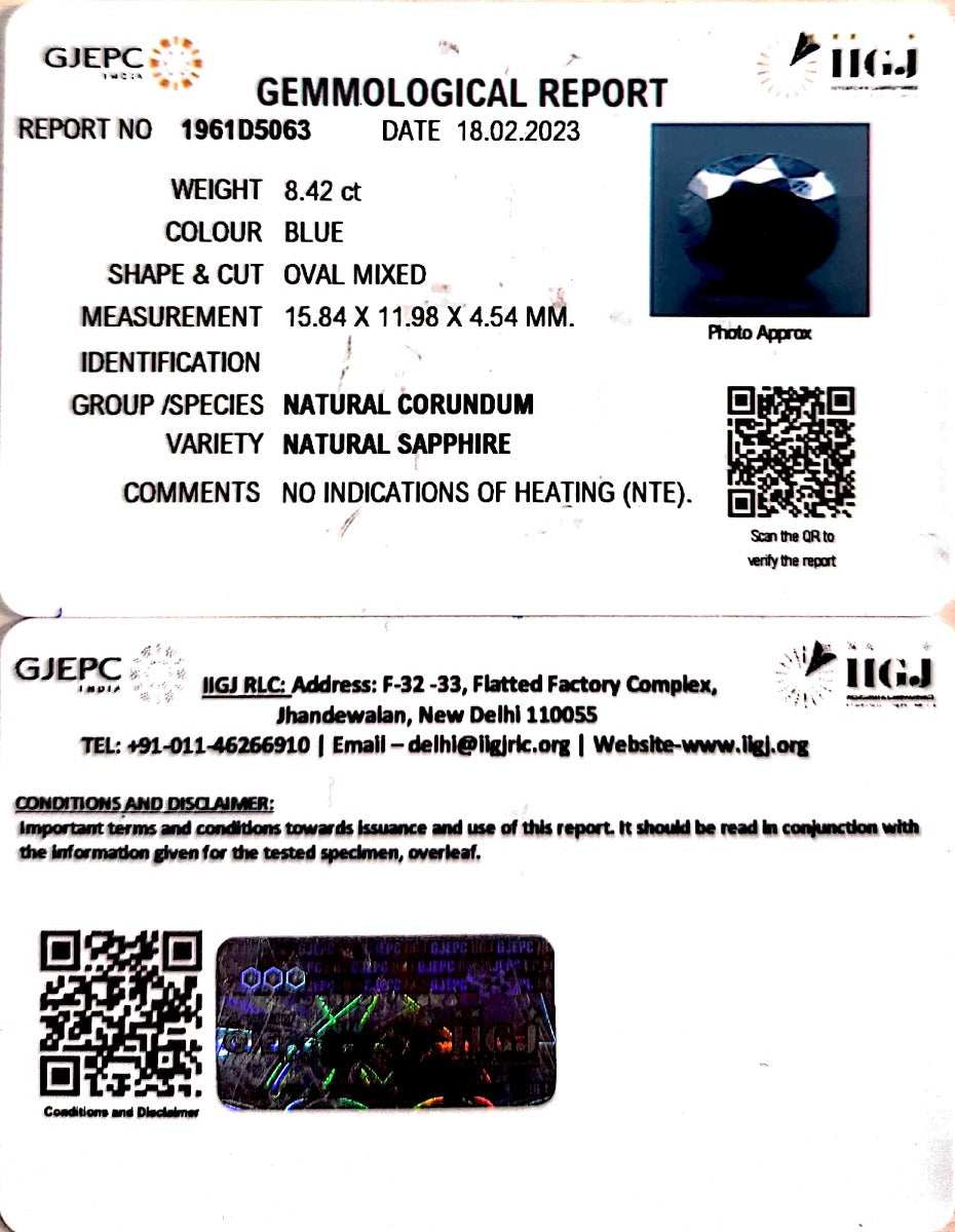 8.42/CT Natural Blue Sapphire with Govt Lab Certificate-(2331)