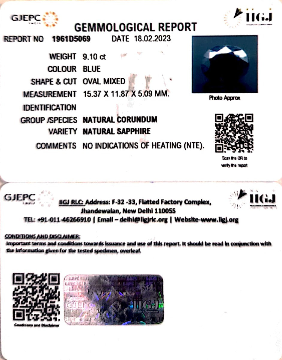 9.10/CT Natural Blue Sapphire with Govt Lab Certificate-(2331)