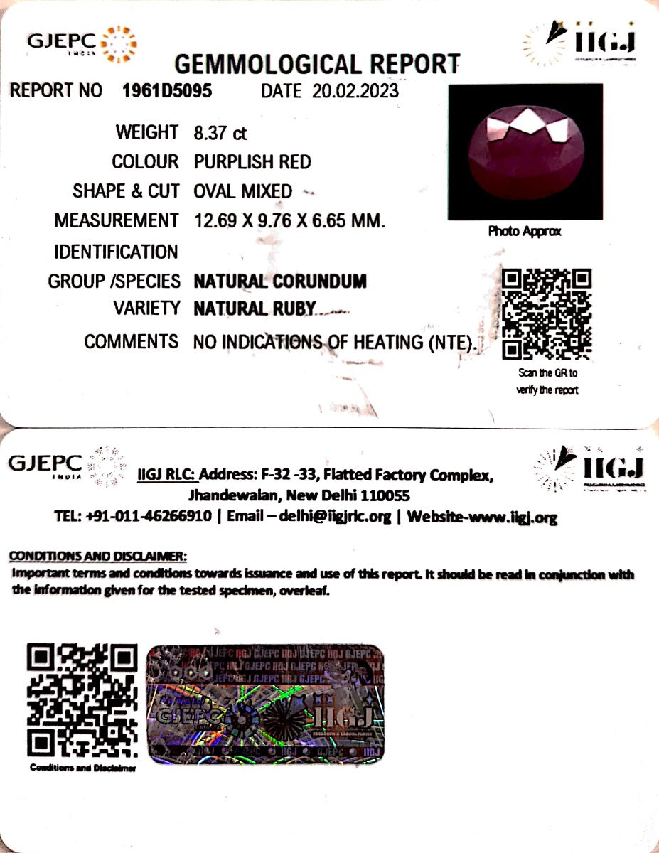8.37/CT Natural Neo Burma Ruby with Govt. Lab Certificate (5661)