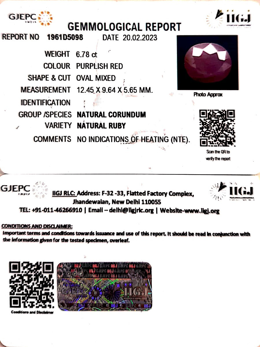 6.78/CT Natural Neo Burma Ruby with Govt. Lab Certificate (5661)