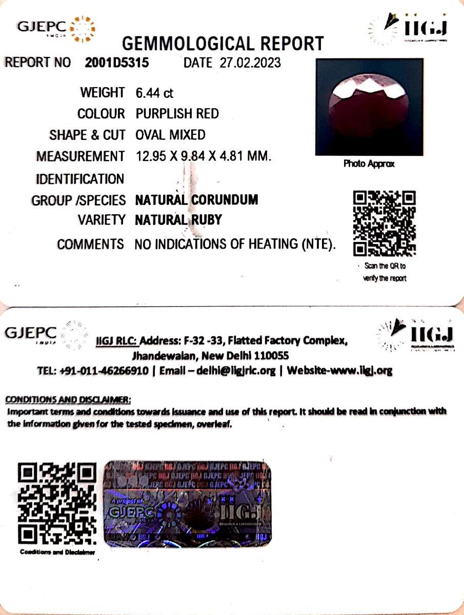 6.44/CT Natural Neo Burma Ruby with Govt. Lab Certificate (2331)