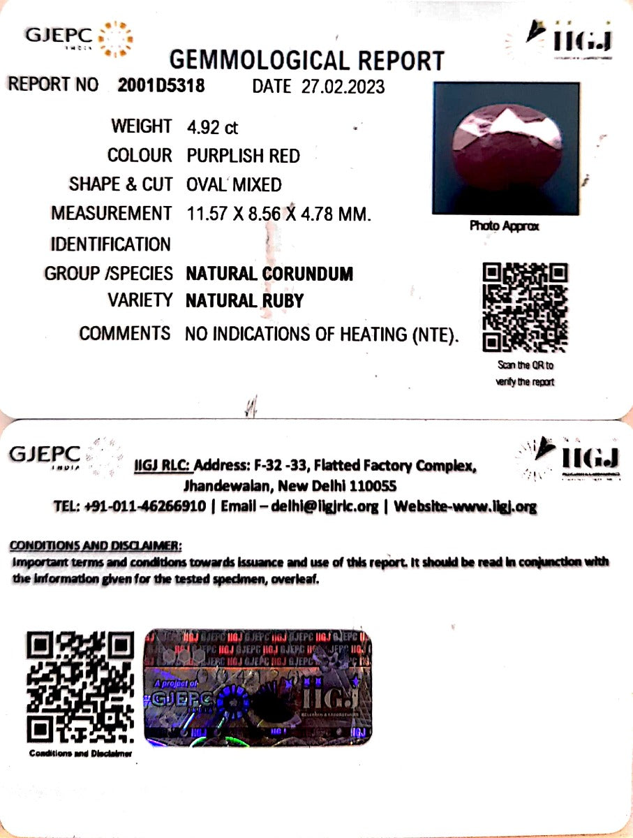 4.92/CT Natural Neo Burma Ruby with Govt. Lab Certificate (3441)