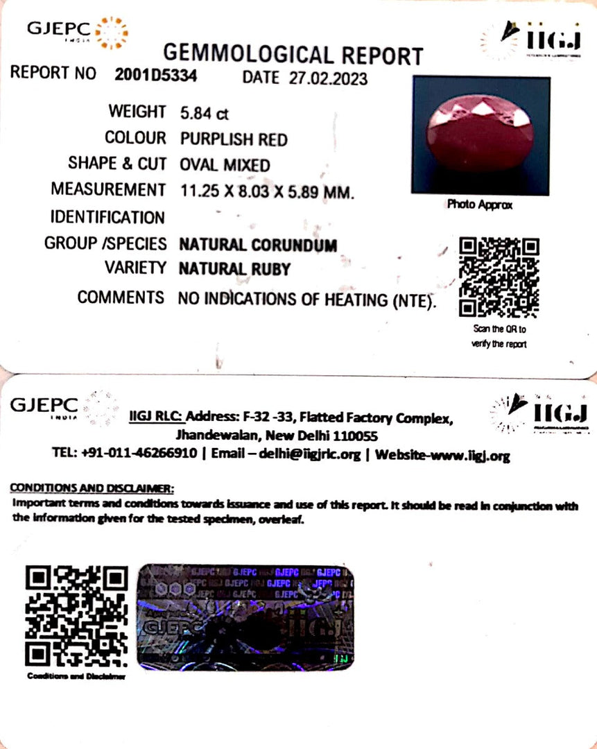5.84/CT Natural Neo Burma Ruby with Govt. Lab Certificate (3441)