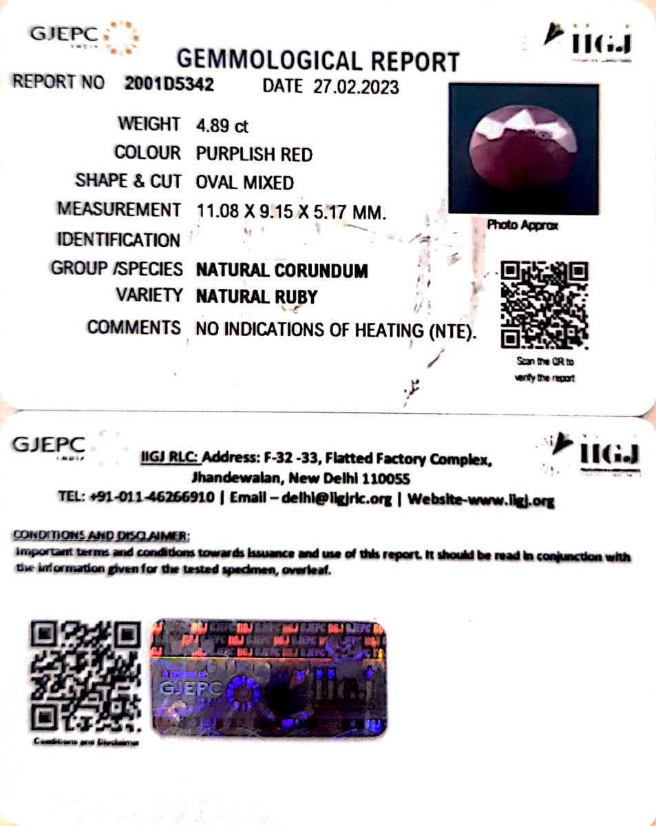 4.89/CT Natural Neo Burma Ruby with Govt. Lab Certificate (3441)