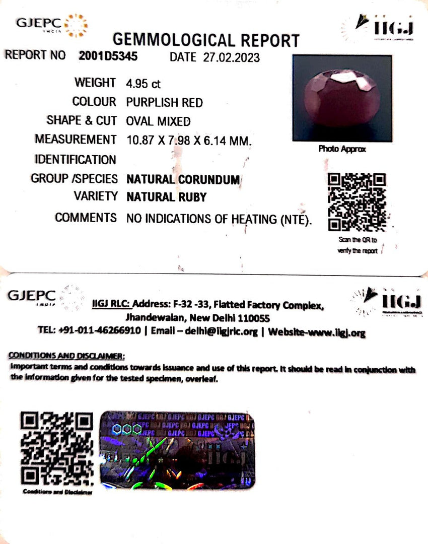 4.95/CT Natural Neo Burma Ruby with Govt. Lab Certificate (3441)