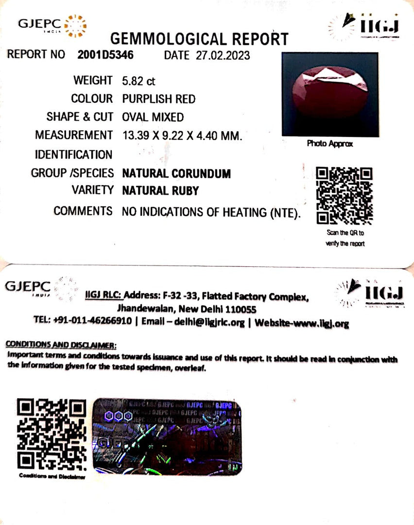 5.82/CT Natural Neo Burma Ruby with Govt. Lab Certificate (2331)
