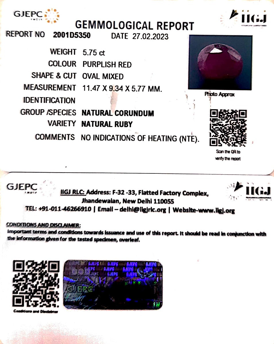 6.38/Ratti Natural Neo Burma Ruby with Govt. Lab Certificate