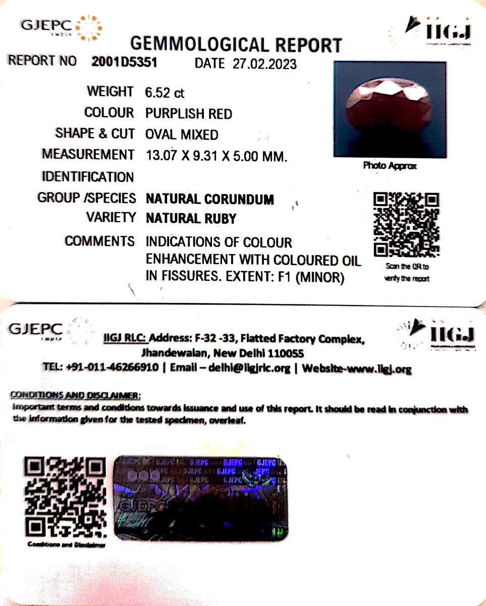 7.23/Ratti Natural Indian Ruby with Govt. Lab Certificate