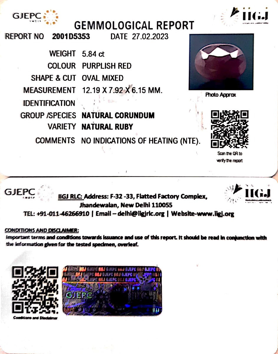 5.84/CT Natural Neo Burma Ruby with Govt. Lab Certificate (4551)