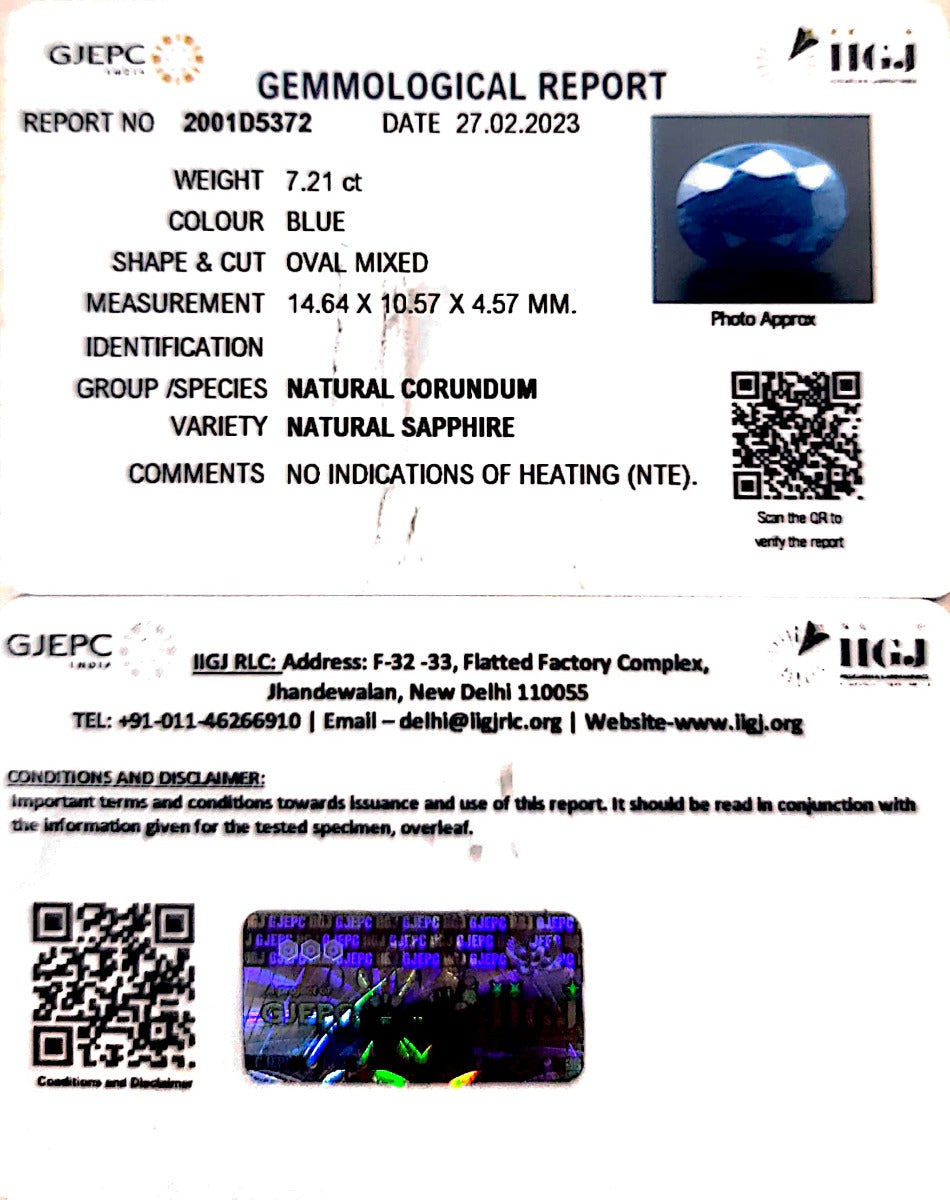 5.85/CT Natural Blue Sapphire with Govt Lab Certificate (2331)