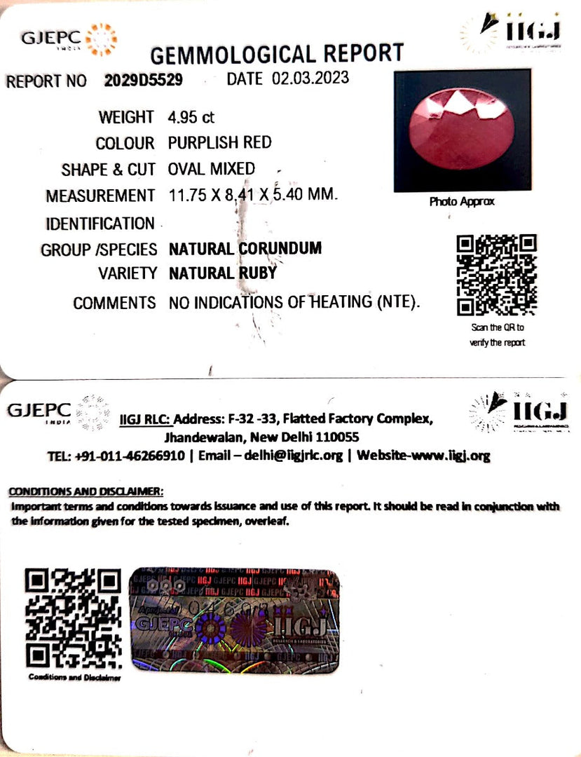4.95/CT Natural Mozambique Ruby with Govt. Lab Certificate (23310)