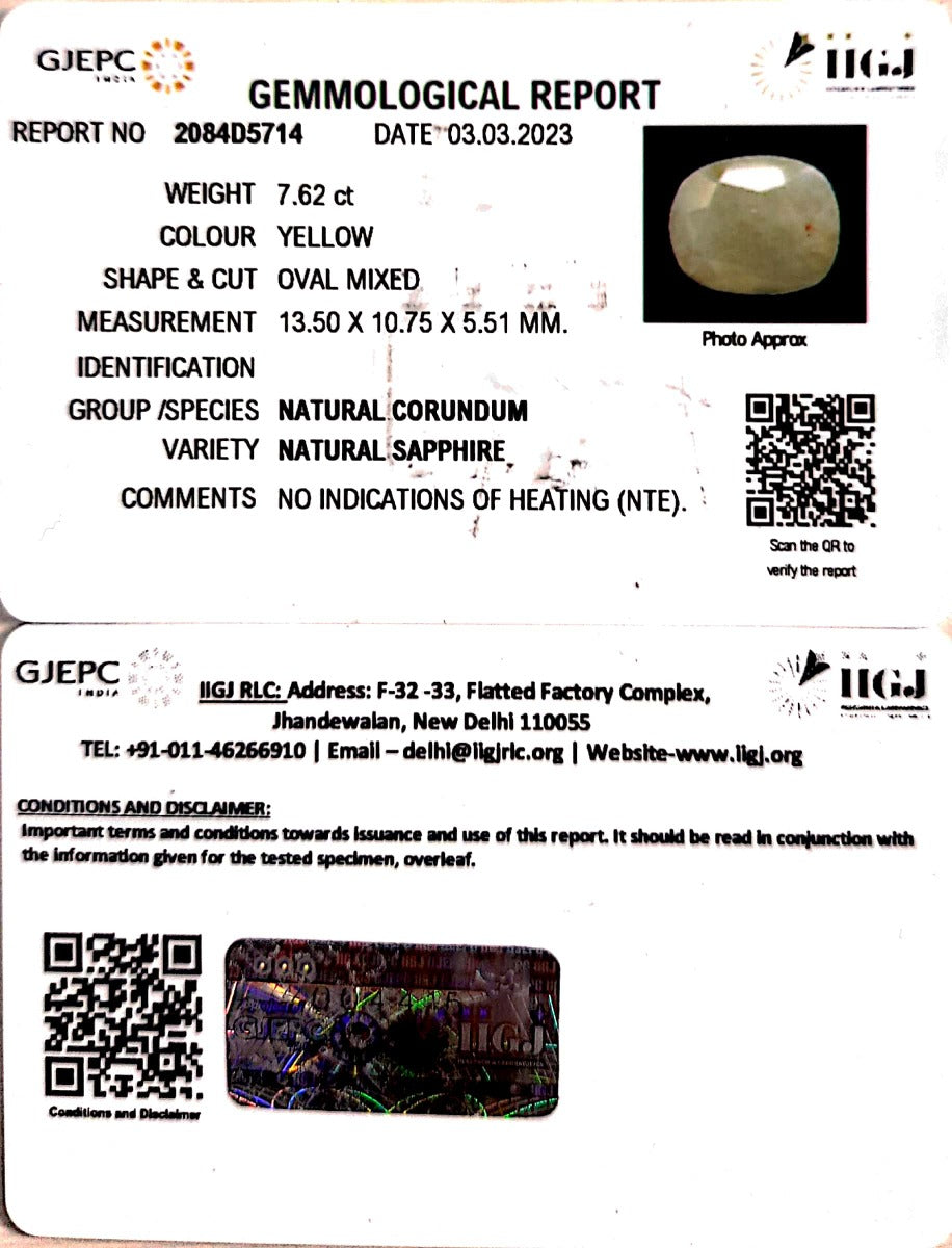 7.62/CT Natural Ceylonese Pukhraj with Govt Lab Certificate