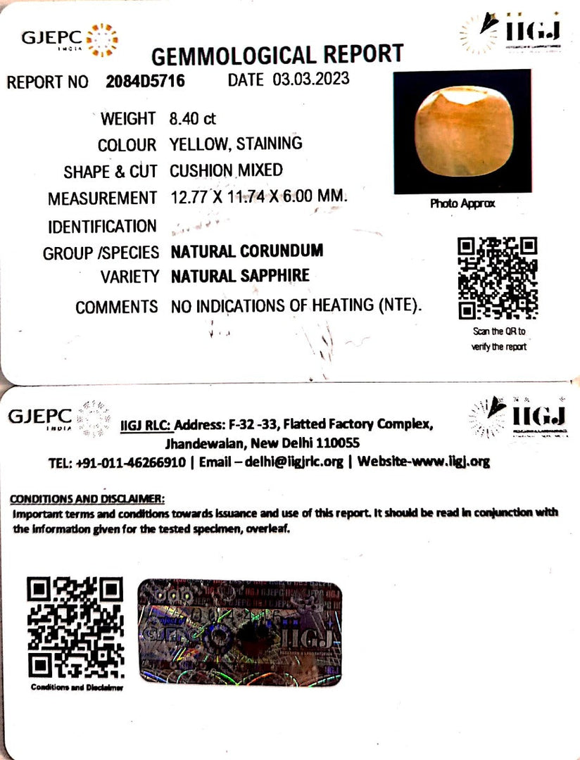 8.40/CT Natural Ceylonese Pukhraj with Govt Lab Certificate-(4551)