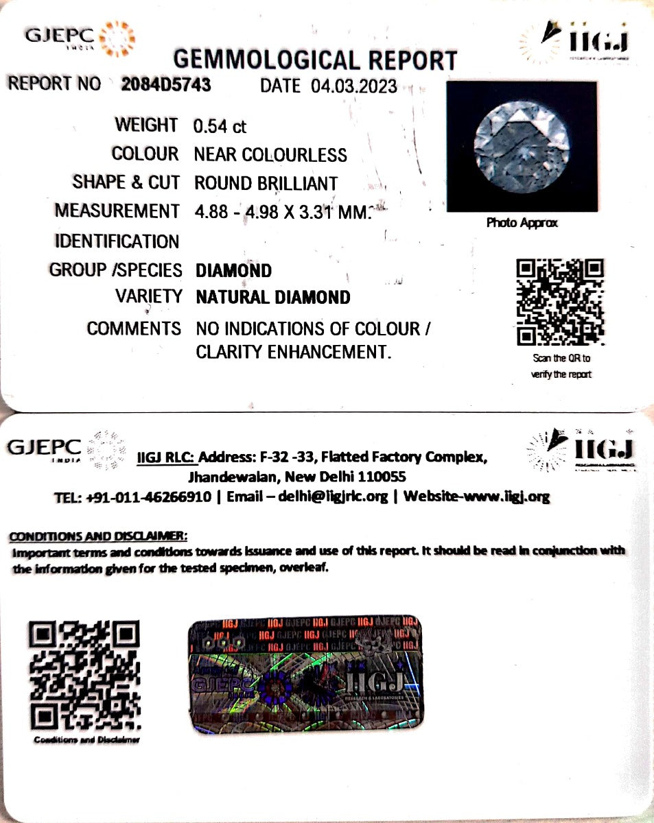 0.54/Cents Natural Diamond With Govt. Lab Certificate (120000)