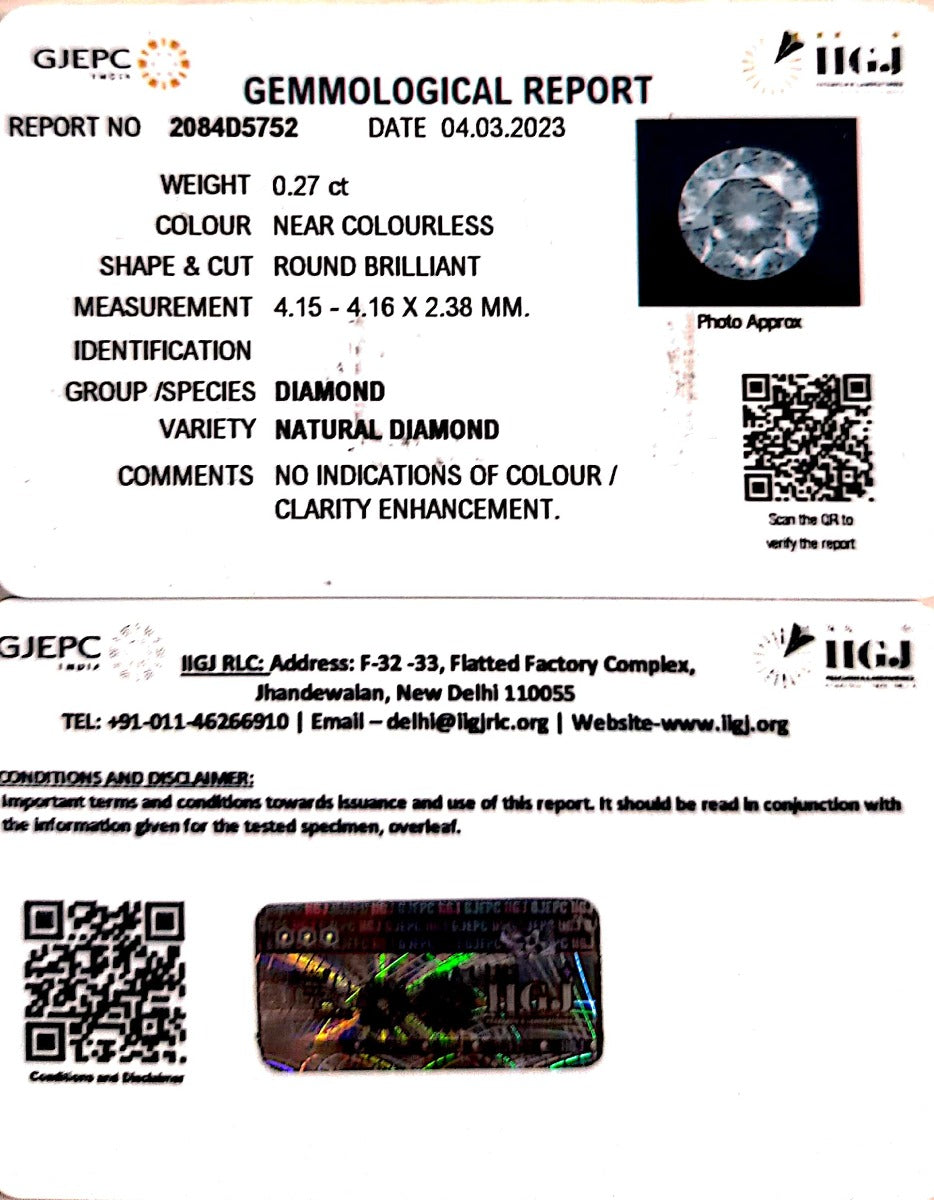 0.27/Cents Natural Diamond With Govt. Lab Certificate-120000