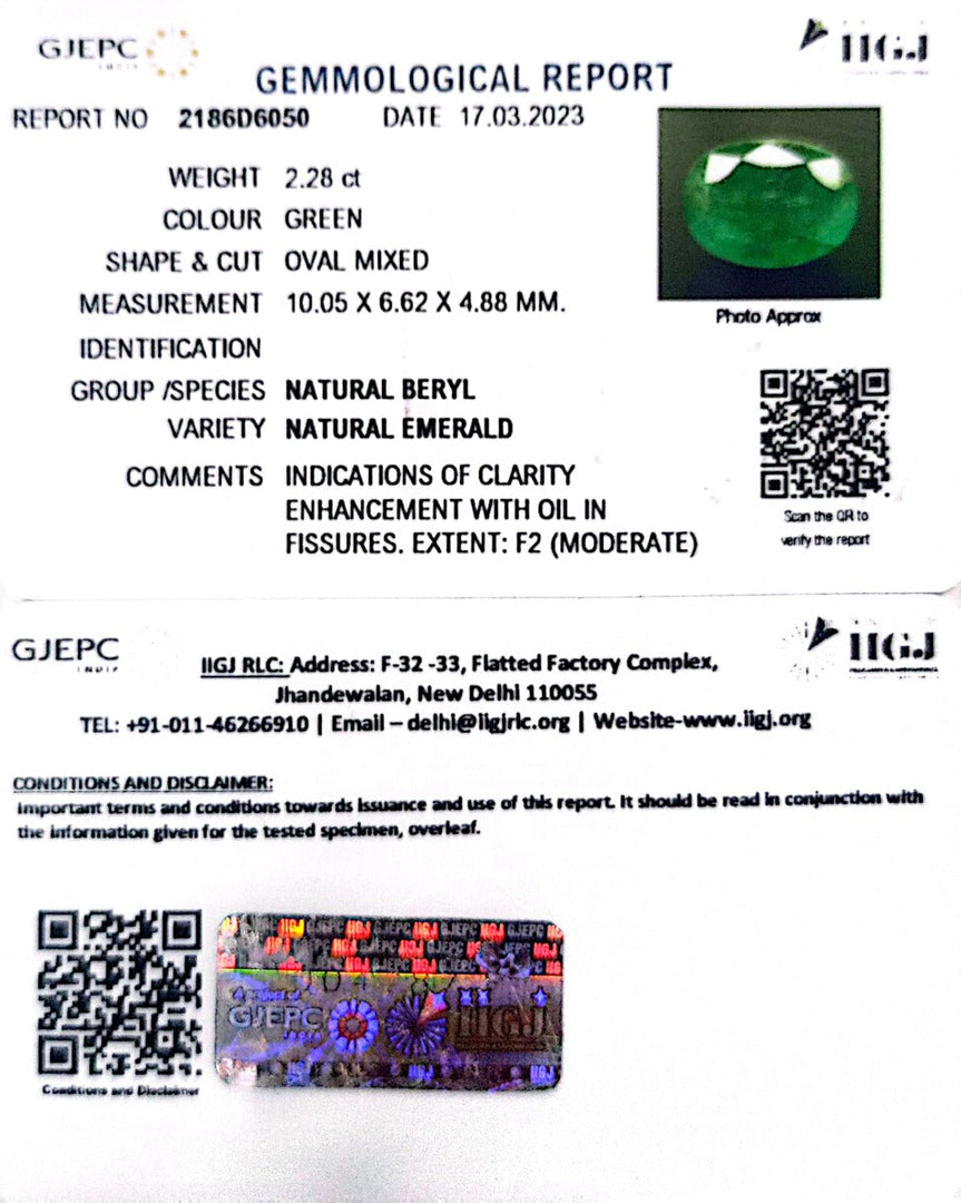 2.28/CT Natural Panna Stone with Govt. Lab Certificate (23310)