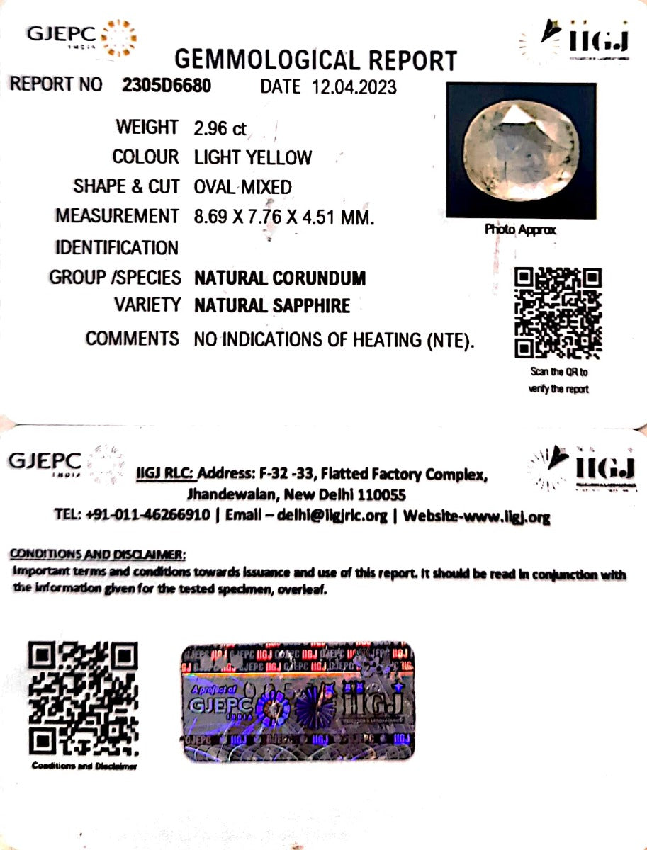 2.96/CT Natural Ceylonese Pukhraj with Govt Lab Certificate-YELSA9T