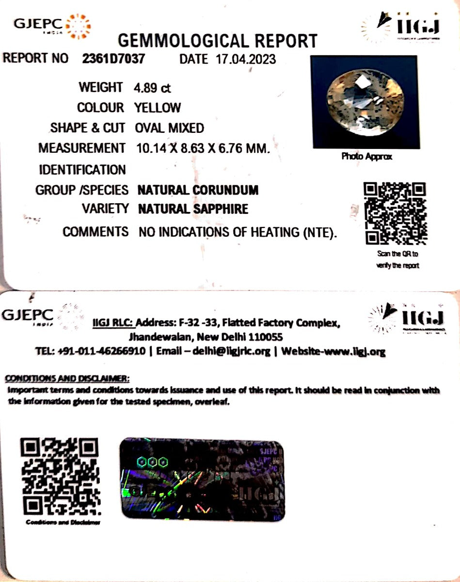 4.89/CT Natural Ceylonese Pukhraj with Govt Lab Certificate-YELSA9W