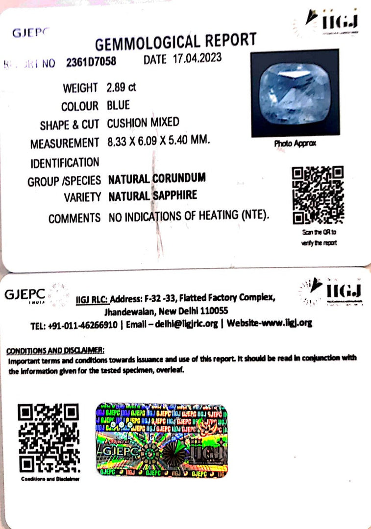 2.89/CT Natural Blue Sapphire with Govt Lab Certificate-BLUSA9S