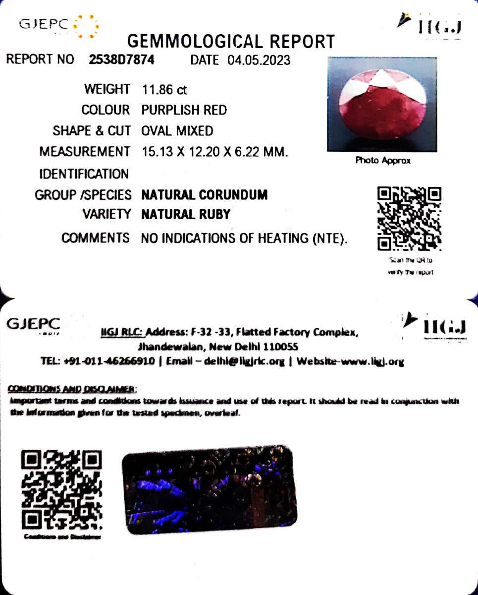 11.86/CT Natural Neo Burma Ruby with Govt. Lab Certificate (4551)