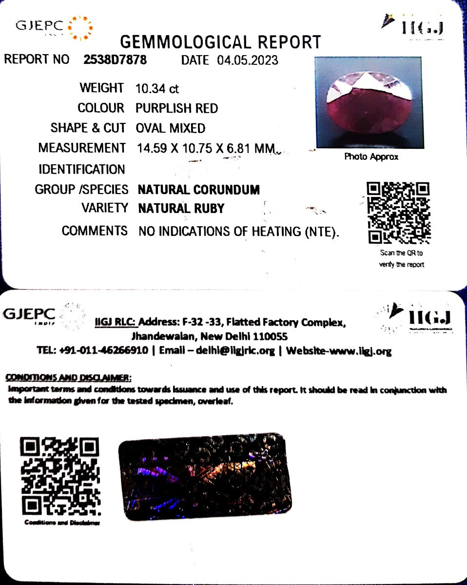 10.34/CT Natural Neo Burma Ruby with Govt. Lab Certificate (2331)