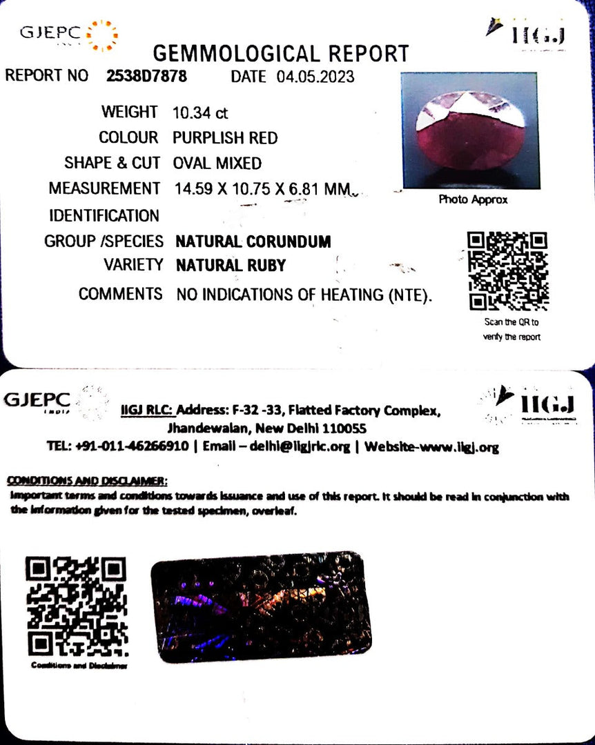 10.34/CT Natural Neo Burma Ruby with Govt. Lab Certificate (2331)
