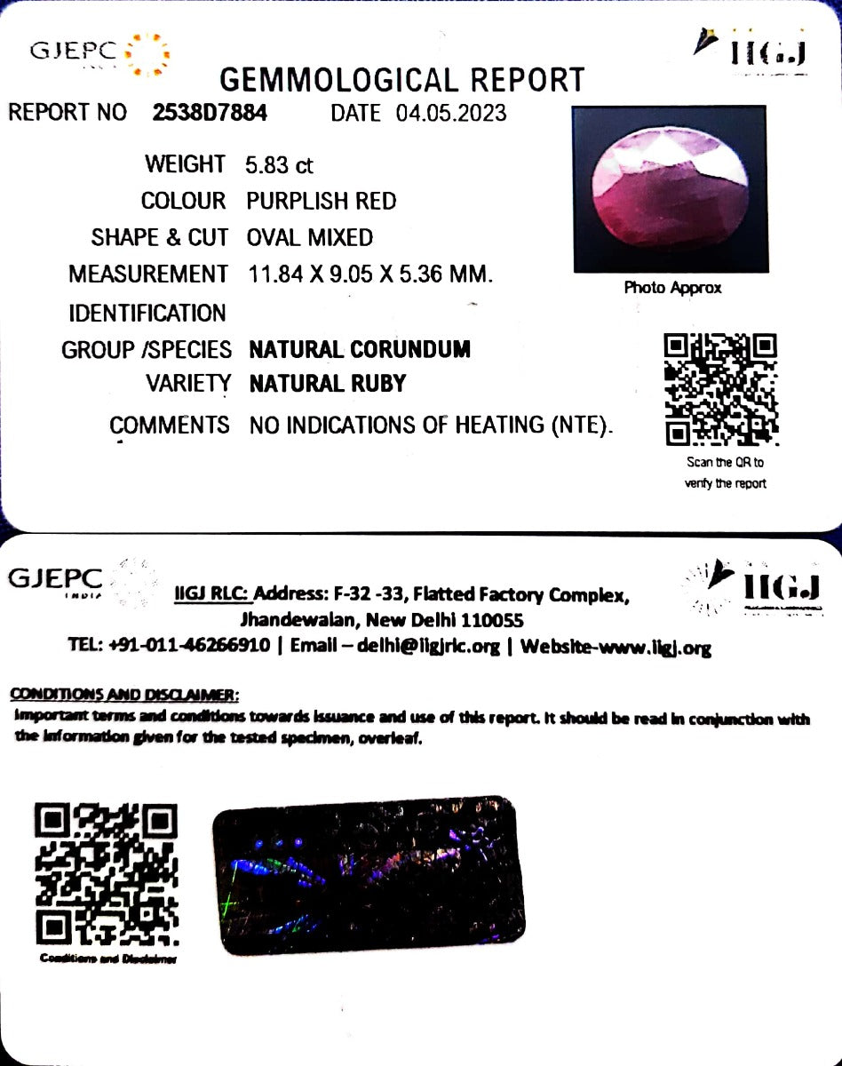 5.83/CT Natural Neo Burma Ruby with Govt. Lab Certificate (5661)